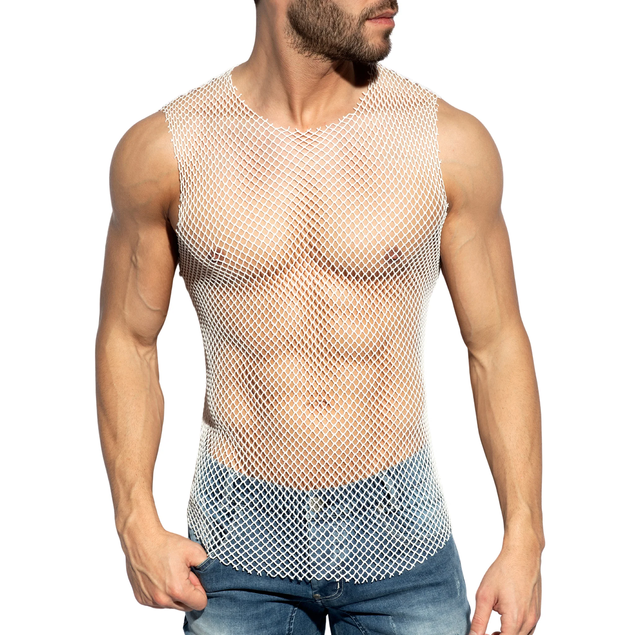 ES Collection Beachy Net Tank Top White TS334 - Image 2