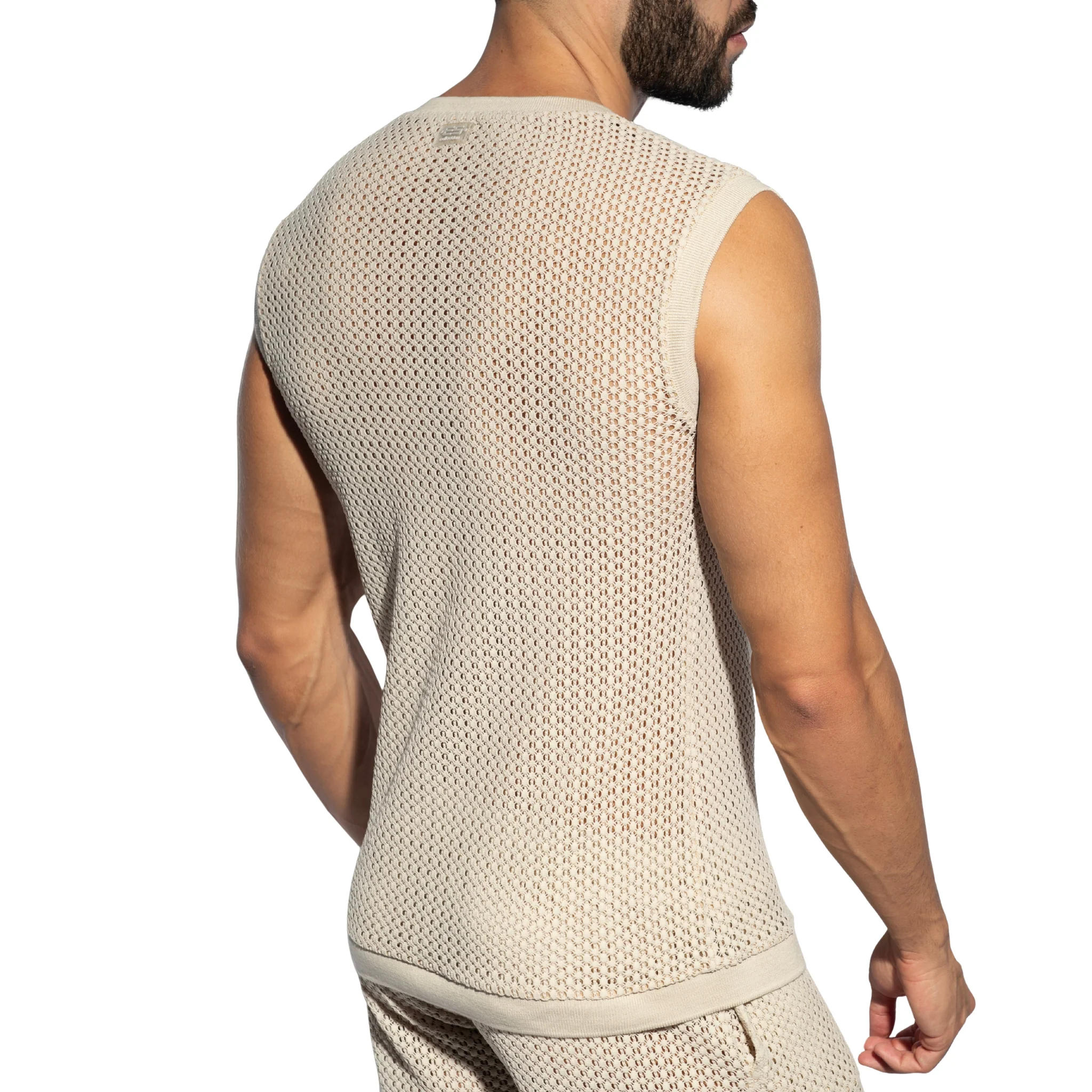 ES Collection Brisa V-Neck Vest T-Shirt Beige TS357 - Image 3