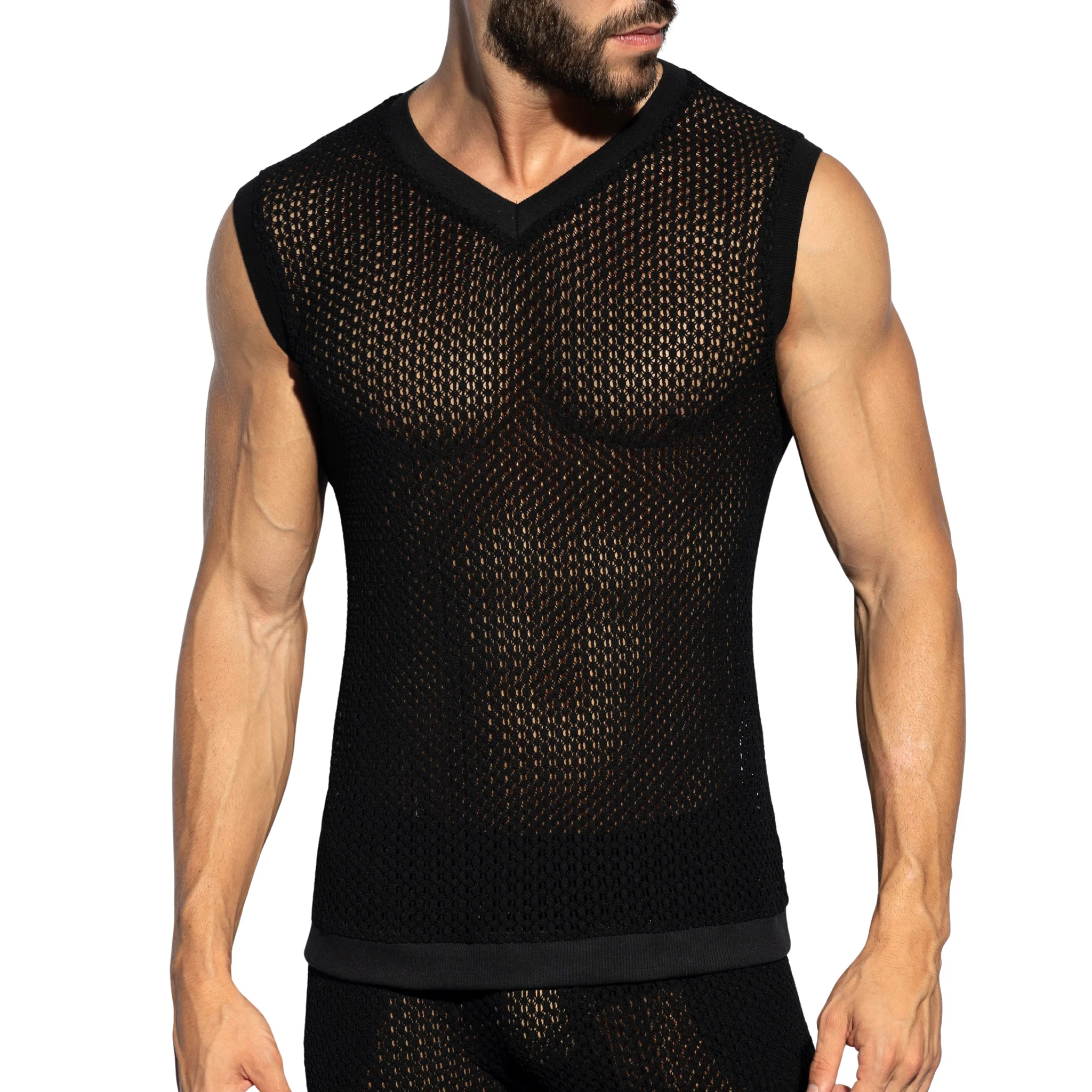 ES Collection Brisa V-Neck Vest T-Shirt Black TS357 - Image 2
