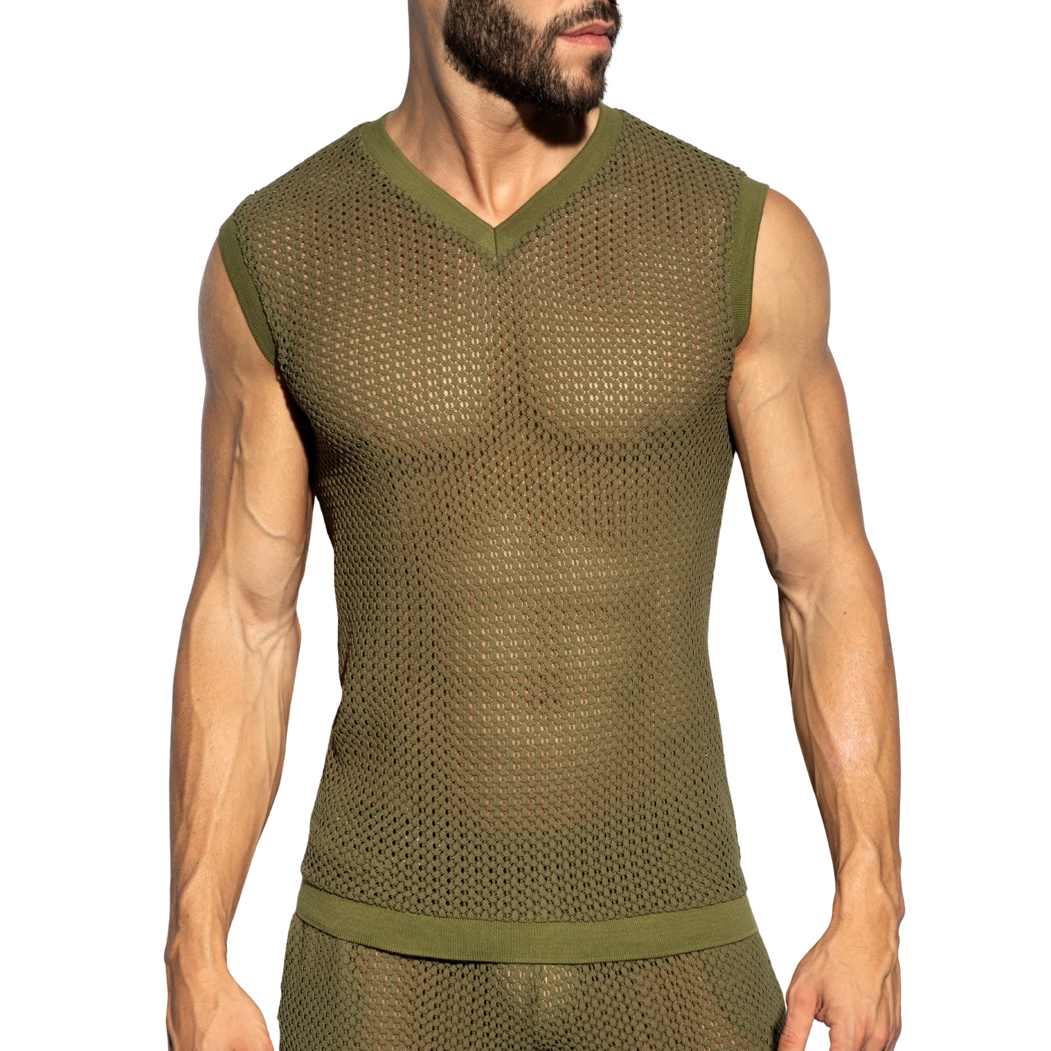 ES Collection Brisa V-Neck Vest T-Shirt Khaki TS357 - Image 2