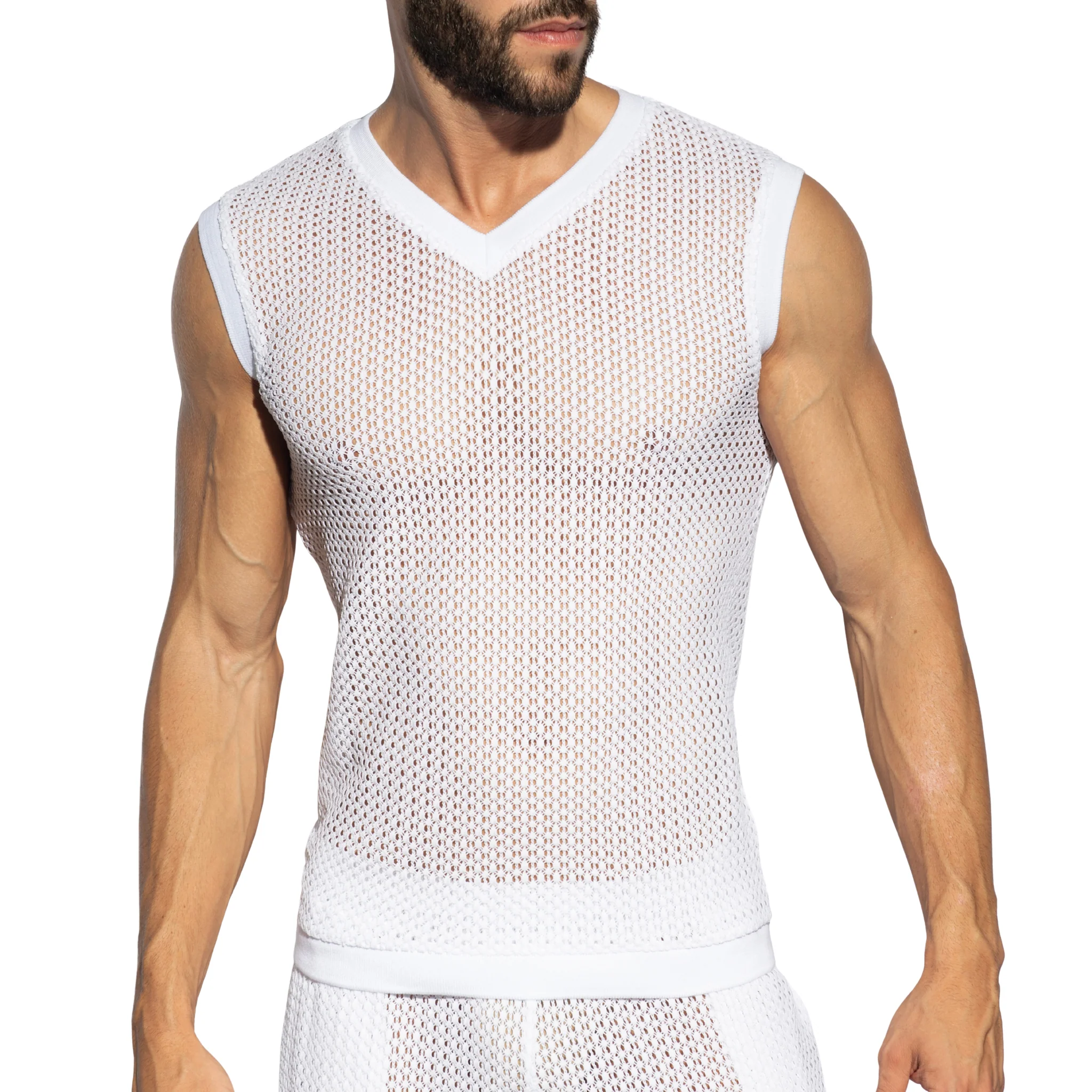 ES Collection Brisa V-Neck Vest T-Shirt White TS357 - Image 2