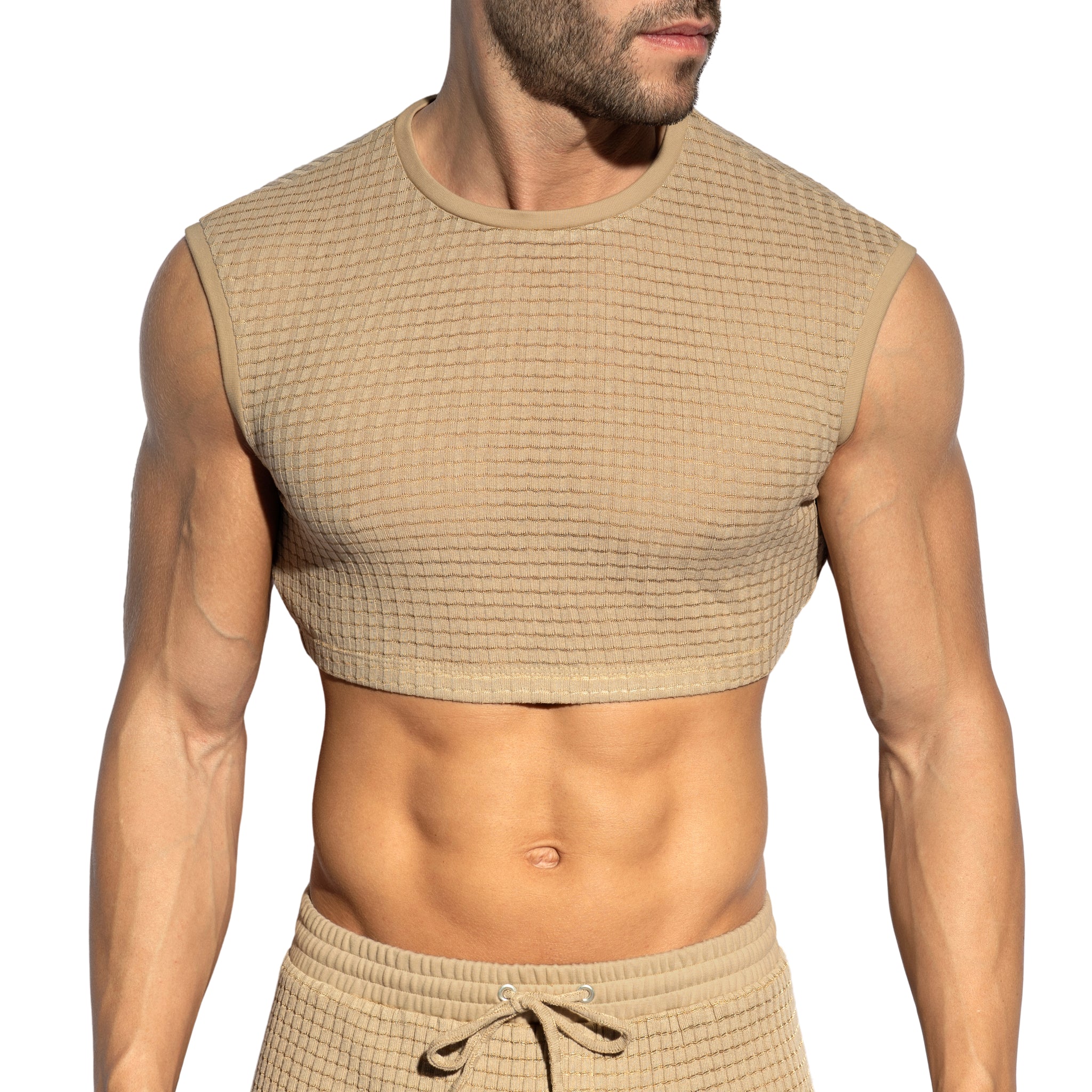 ES Collection Checkmate Midriff Crop Top Beige TS342 - Image 2