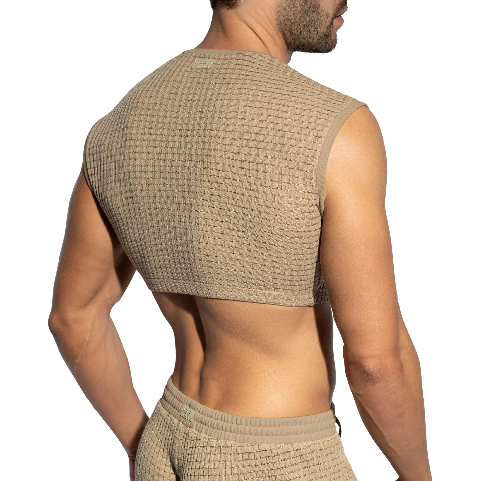ES Collection Checkmate Midriff Crop Top Beige TS342 - Image 3