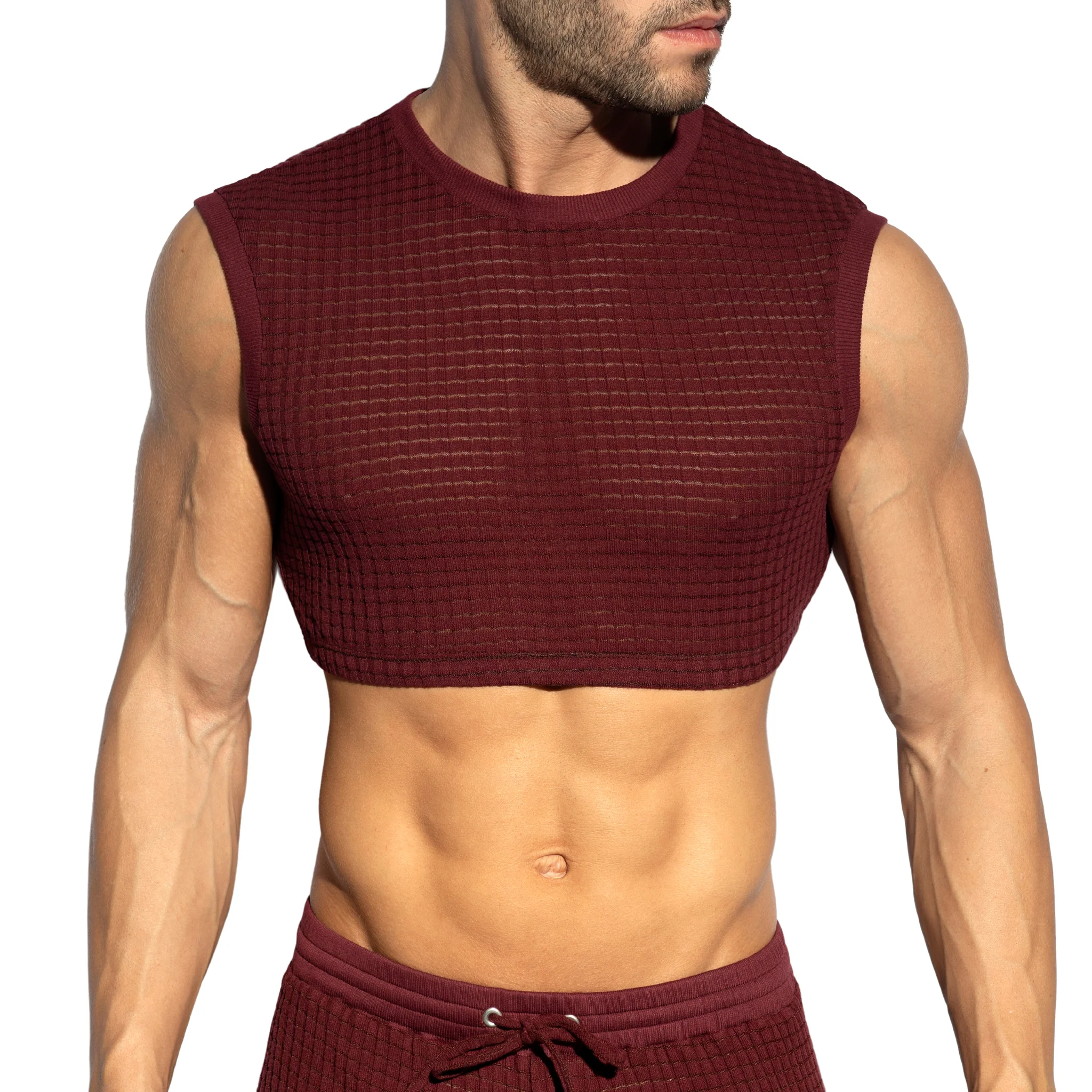 ES Collection Checkmate Midriff Crop Top Garnet TS342 - Image 2