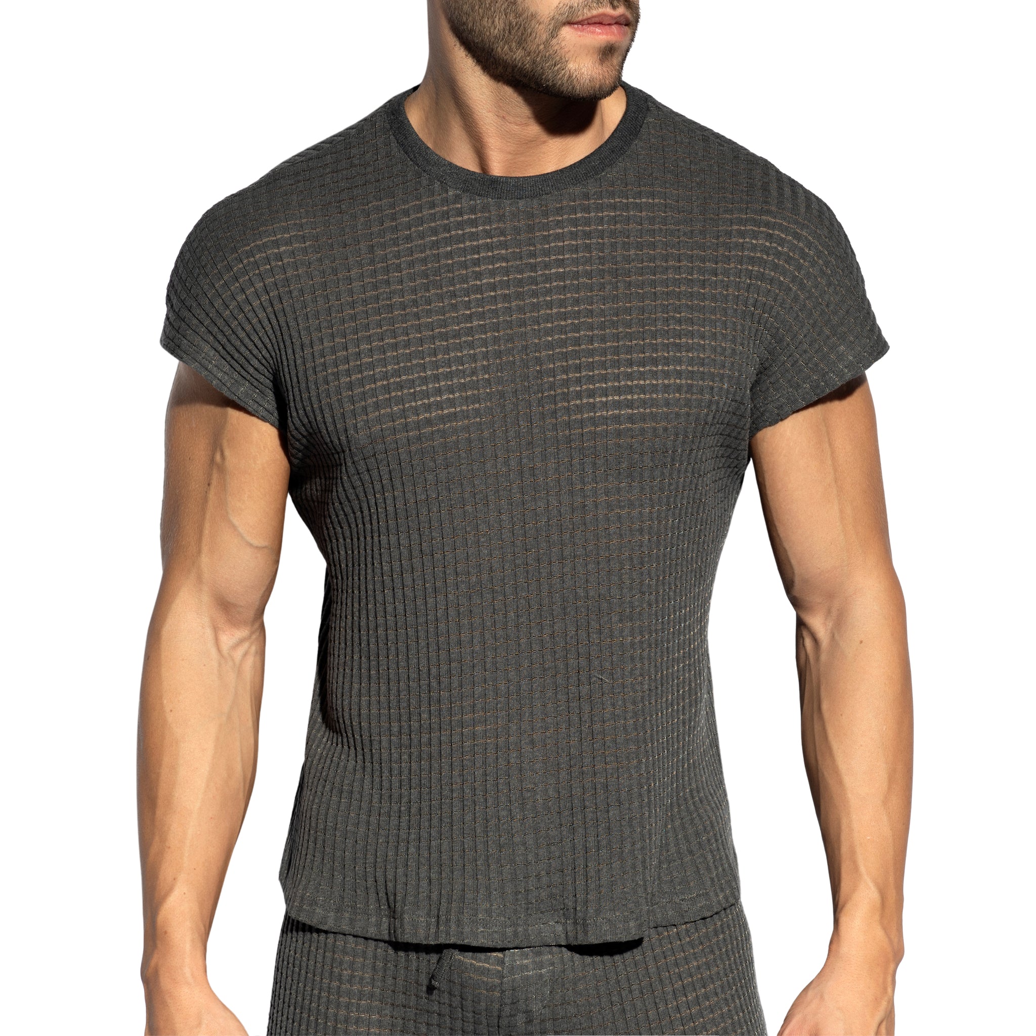 ES Collection Checkmate Relaxed Sleeveless T-Shirt Charcoal TS341 - Image 2