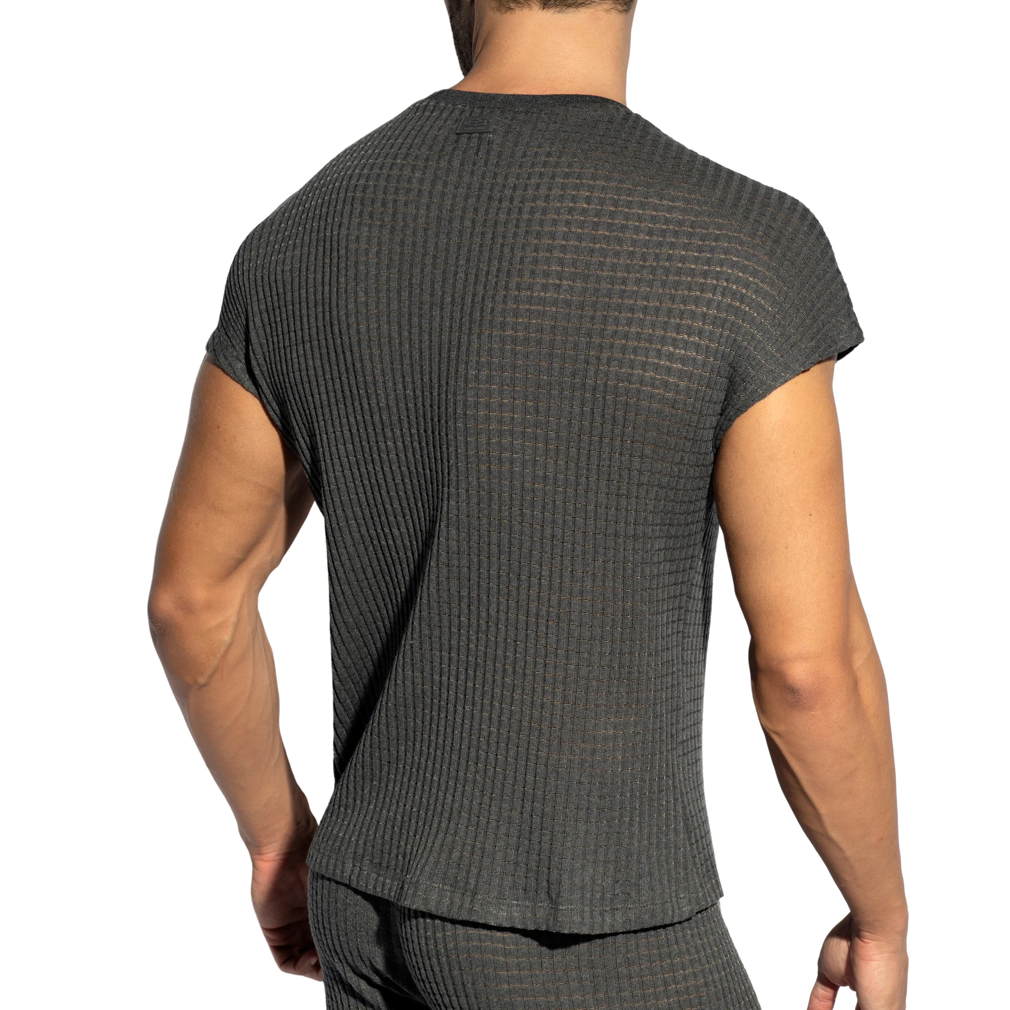 ES Collection Checkmate Relaxed Sleeveless T-Shirt Charcoal TS341 - Image 3