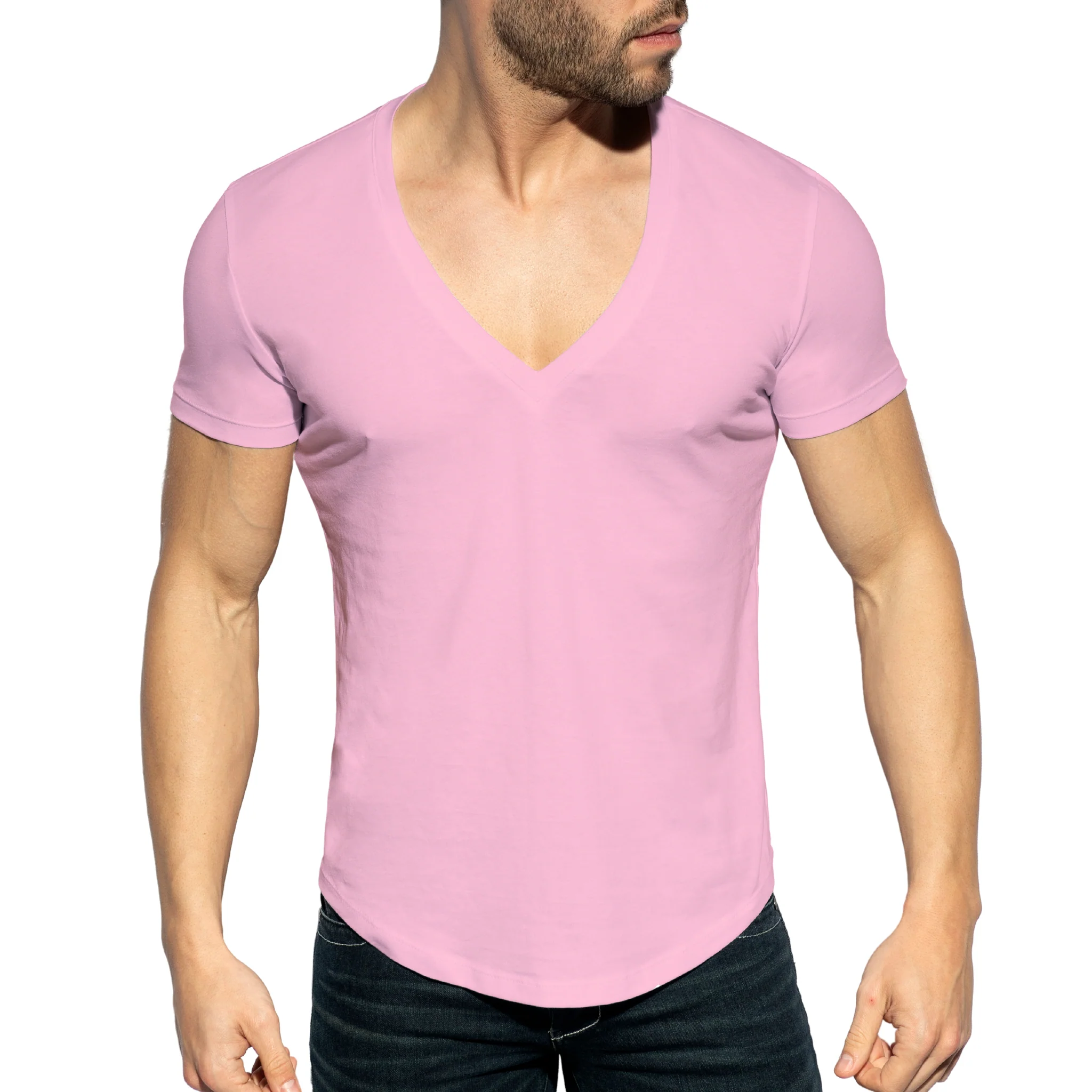 ES Collection Deep V-Neck T-Shirt Baby Pink TS333 - Image 2