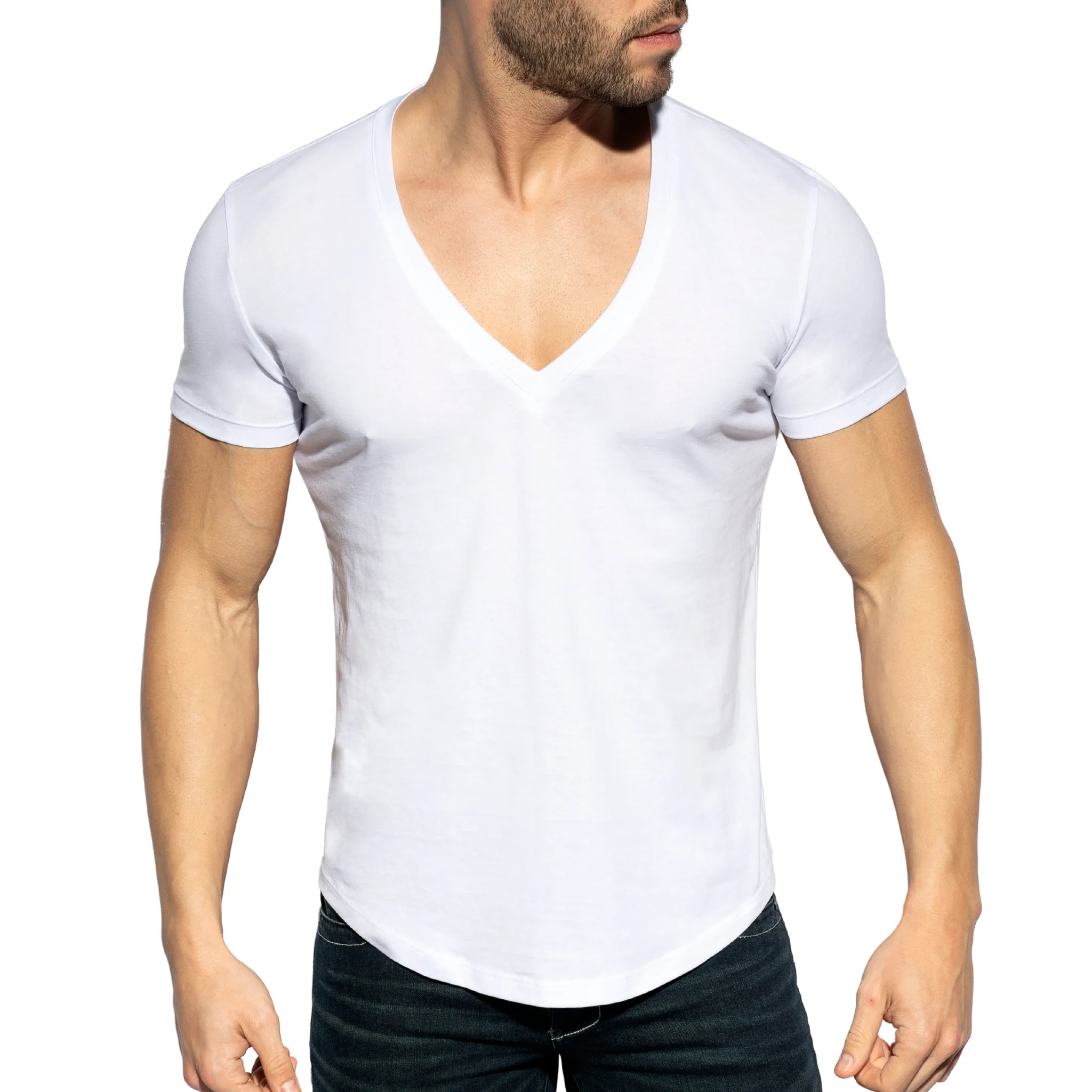 ES Collection Deep V-Neck T-Shirt White TS333 - Image 2