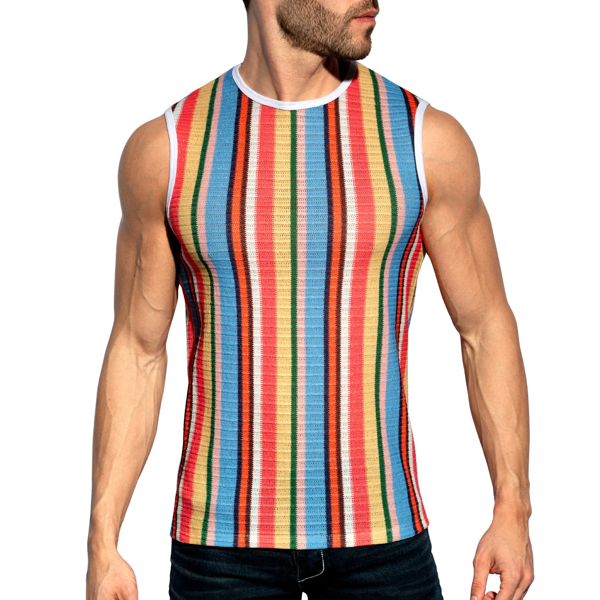 ES Collection Gelato Stripe Wide Tank Top Coral TS374 - Image 2
