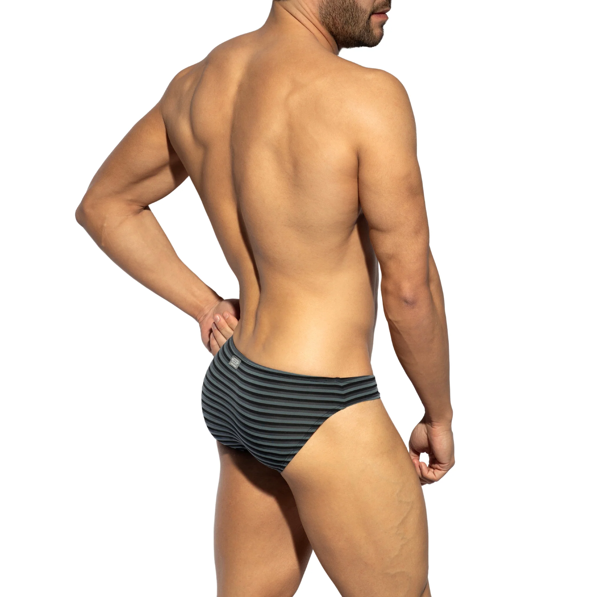 ES Collection Grey Stripes Bikini Brief Black UN613 - Image 3