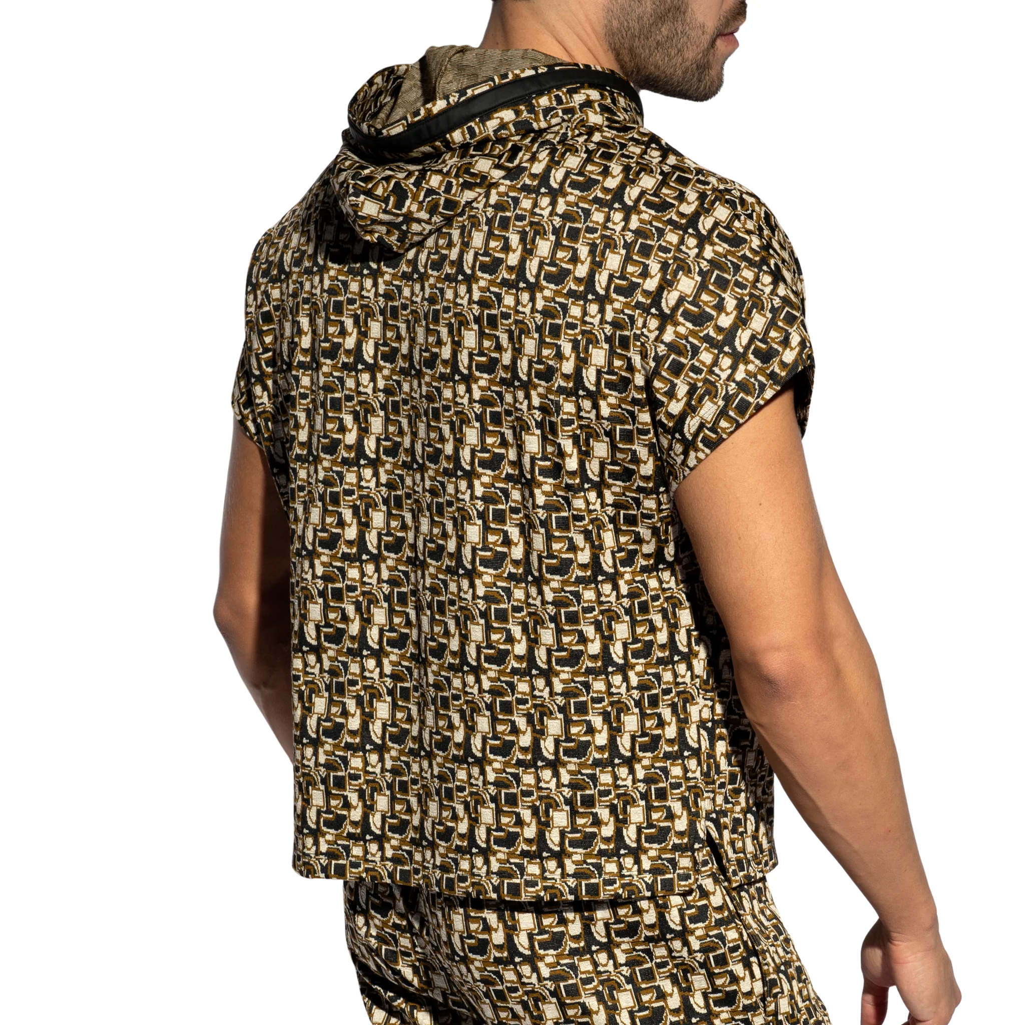 ES Collection Maze Relaxed Sleeveless Hoodie Khaki SP334 - Image 3