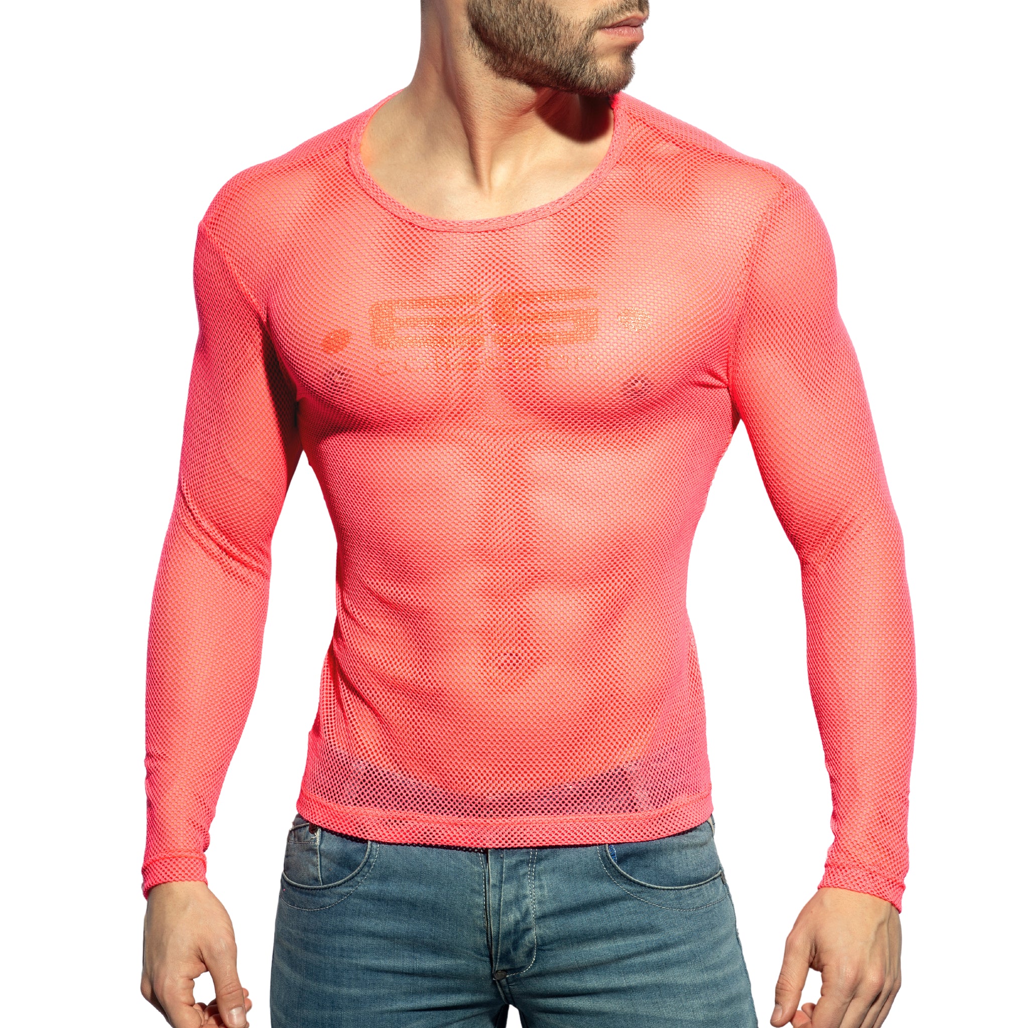 ES Collection Mesh-Long Sleeves T-Shirt Neon Pink TS304 - Image 2