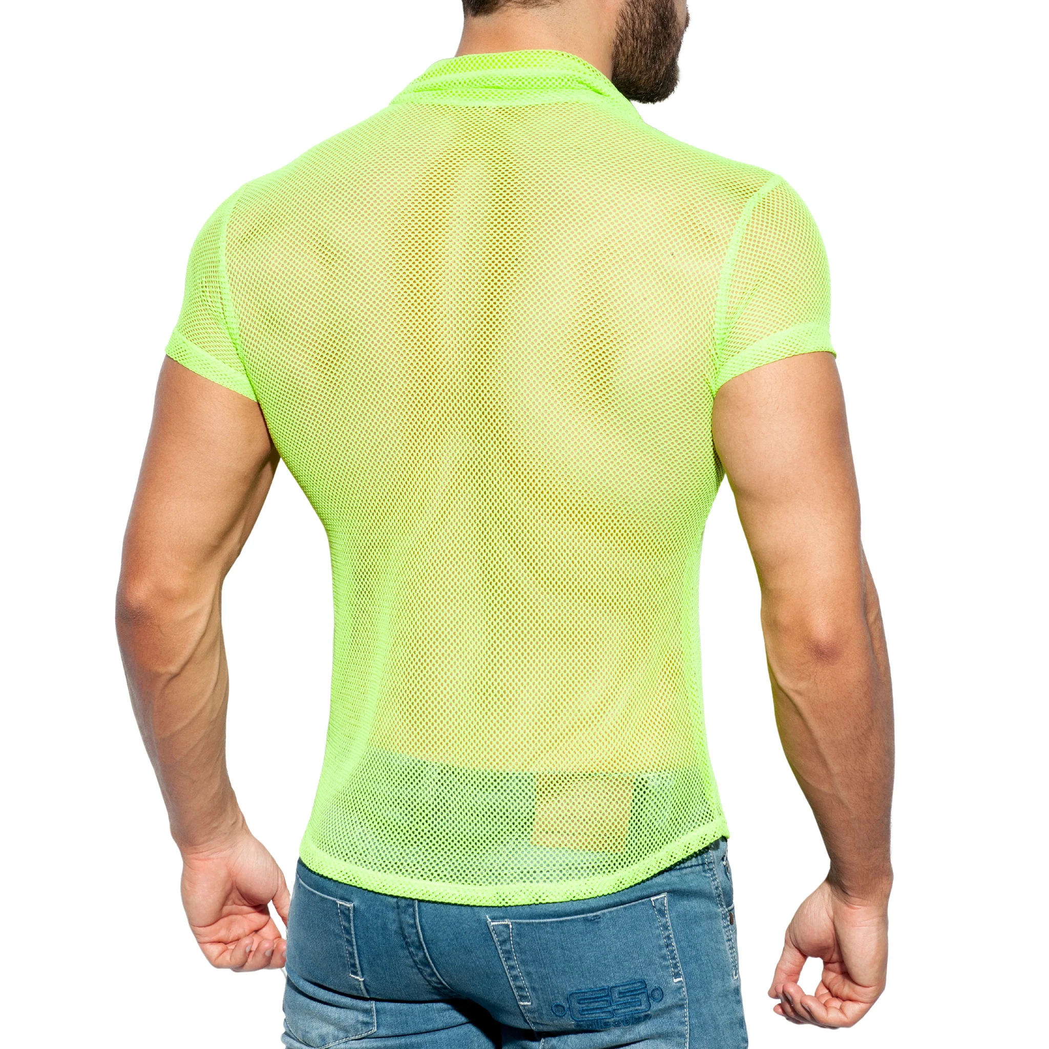 ES Collection Mesh Short Sleeves Shirt Lemon Green SHT024 - Image 3