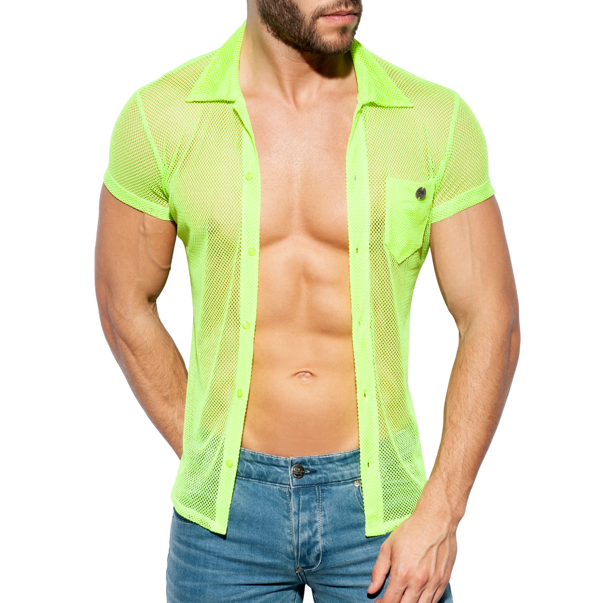 ES Collection Mesh Short Sleeves Shirt Lemon Green SHT024 - Image 4
