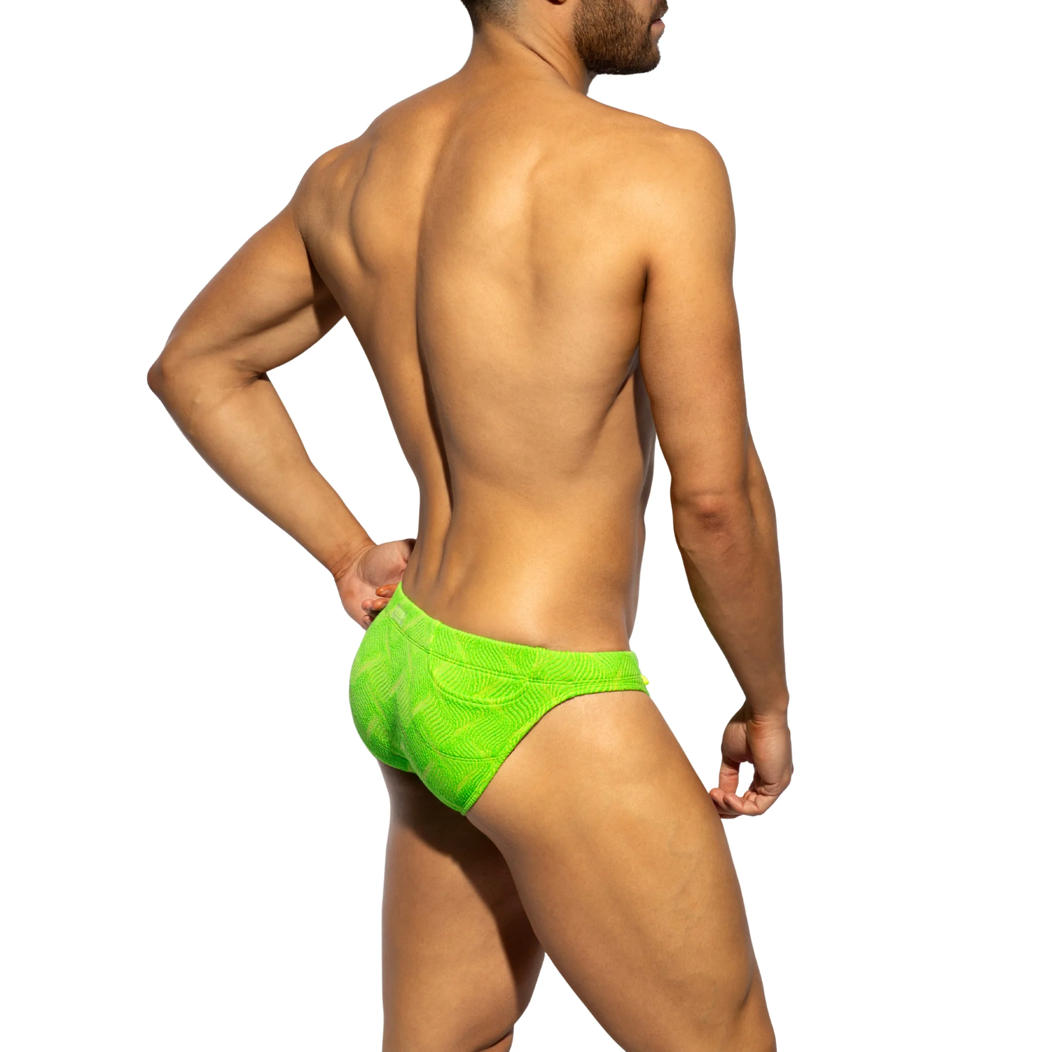 ES Collection Neon Wrinkled Swim Bikini Brief Neon Green 2613 - Image 3
