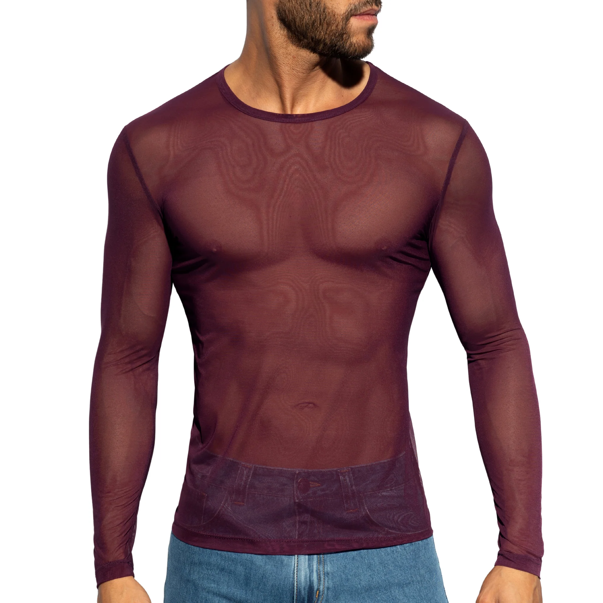 ES Collection Net Long Sleeves T-Shirt Aubergine TS360 - Image 2