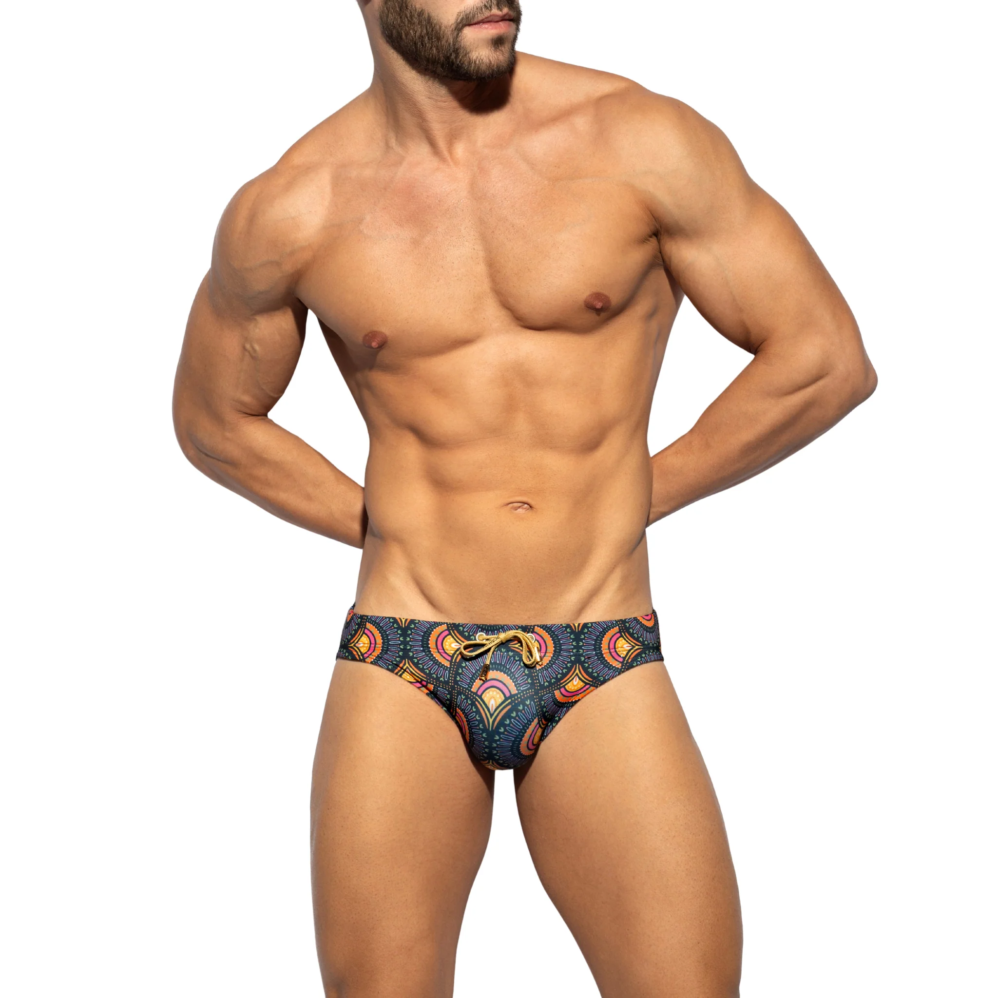ES Collection Peacock Print Swim Brief Black 2604 - Image 2