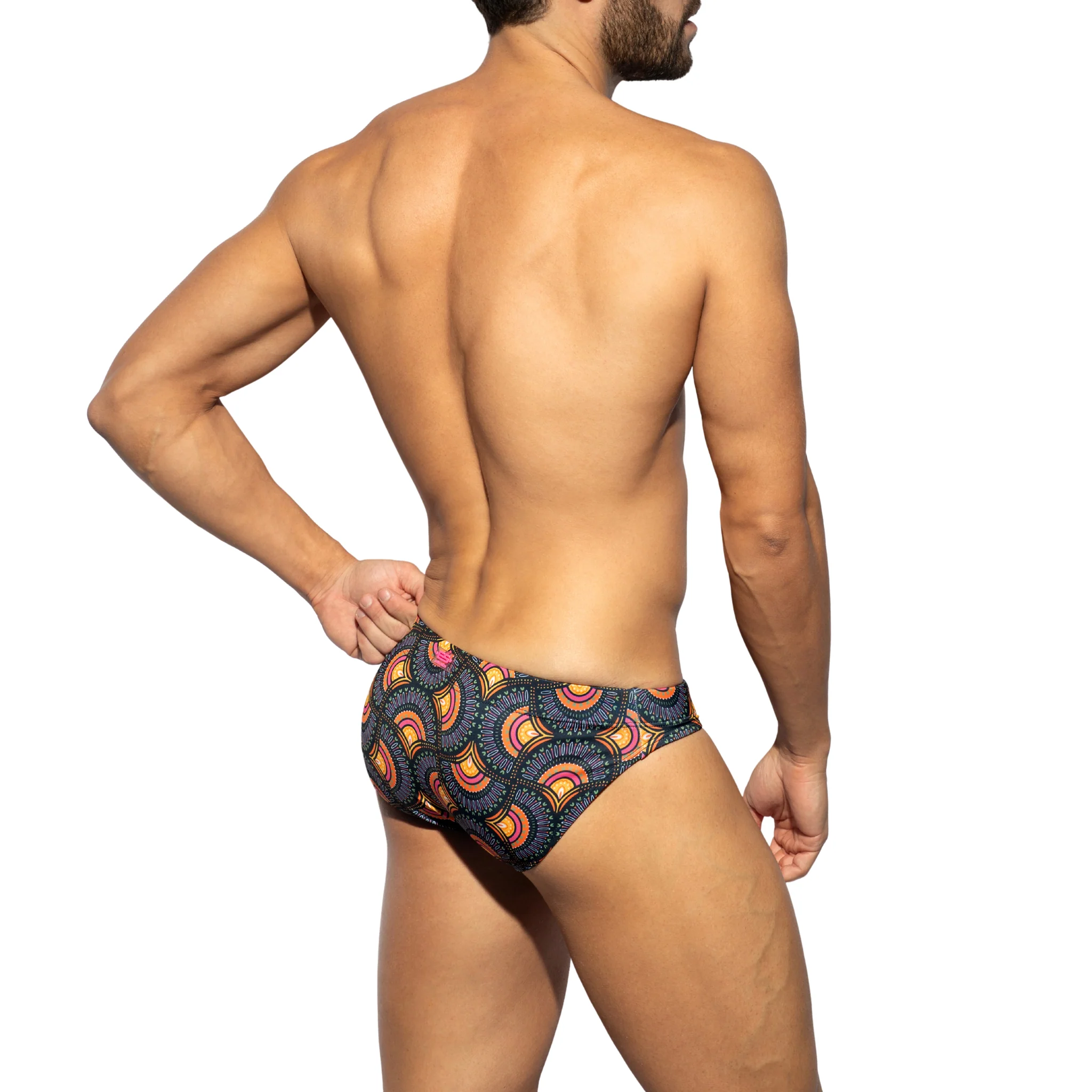 ES Collection Peacock Print Swim Brief Black 2604 - Image 3