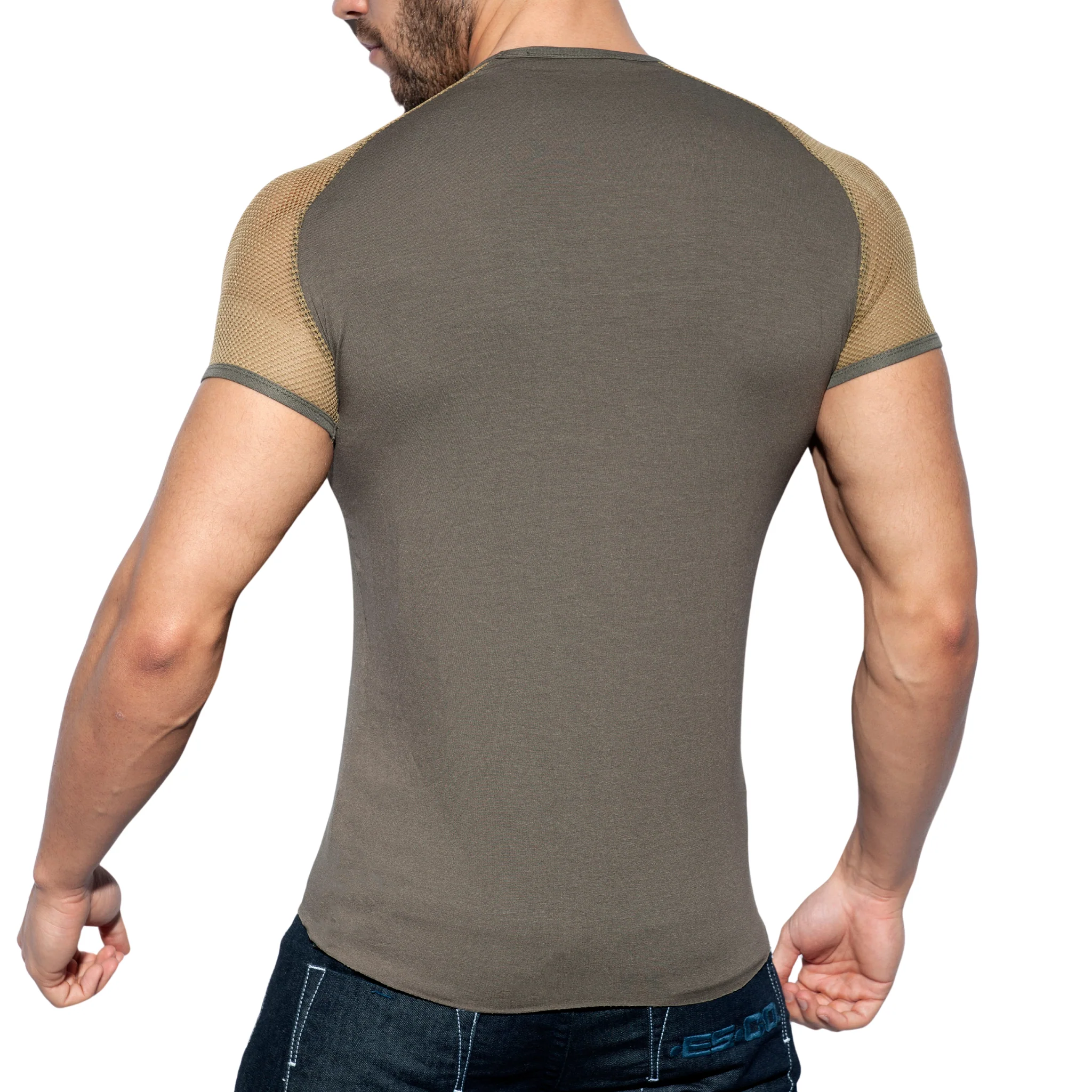 ES Collection Ranglan Mesh T-Shirt Khaki TS264 - Image 3