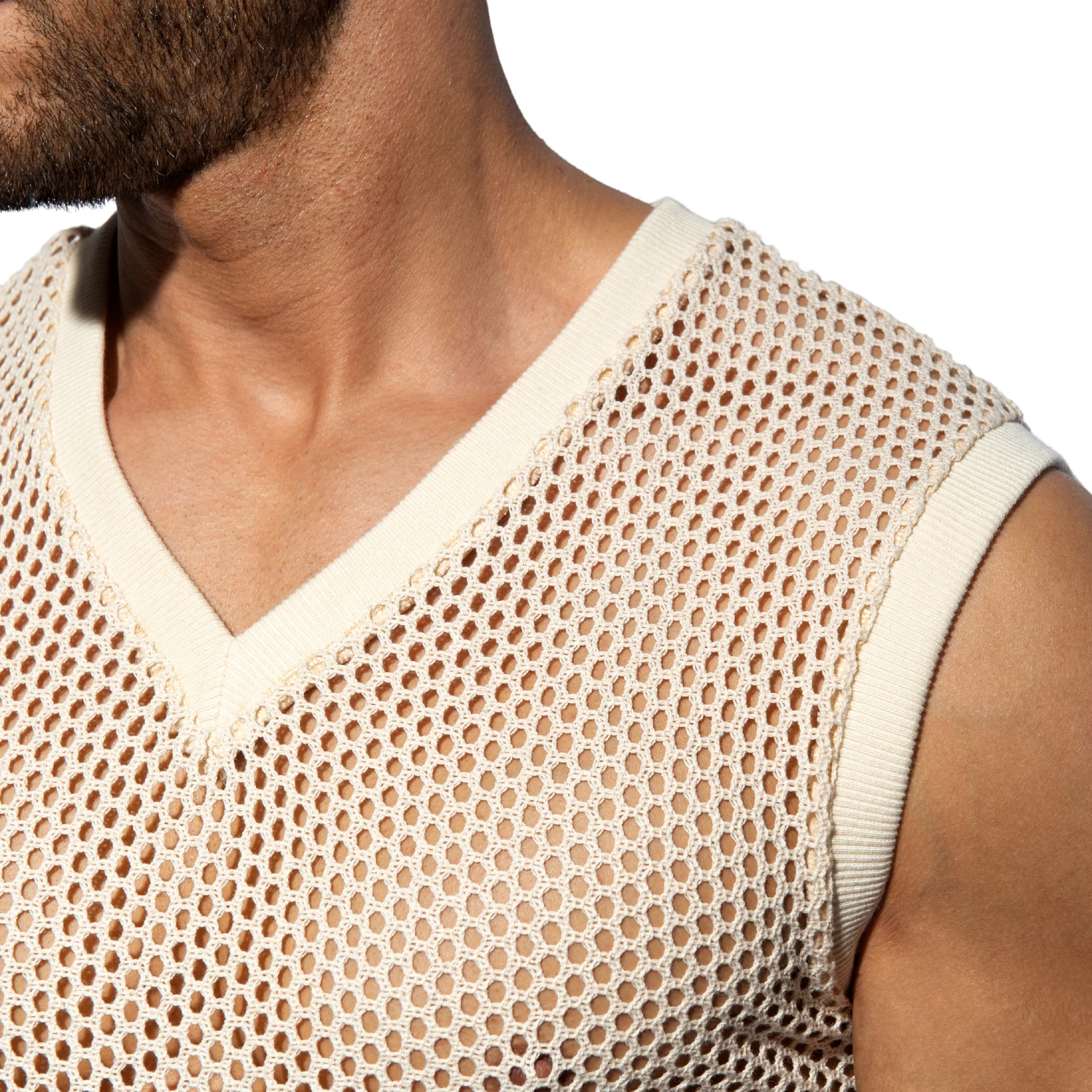 ES Collection Raw Crochet V-Neck Tank Top Beige TS350 - Image 4