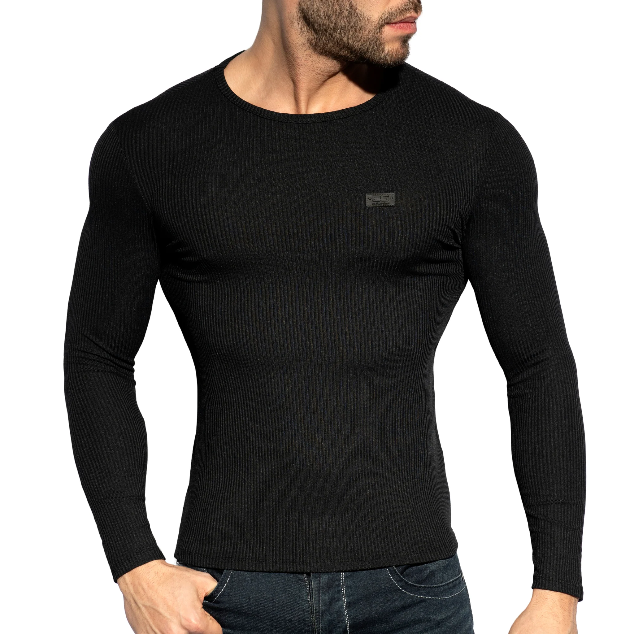 ES Collection Recycled Rib Long Sleeves T-Shirt Black TS325 - Image 2