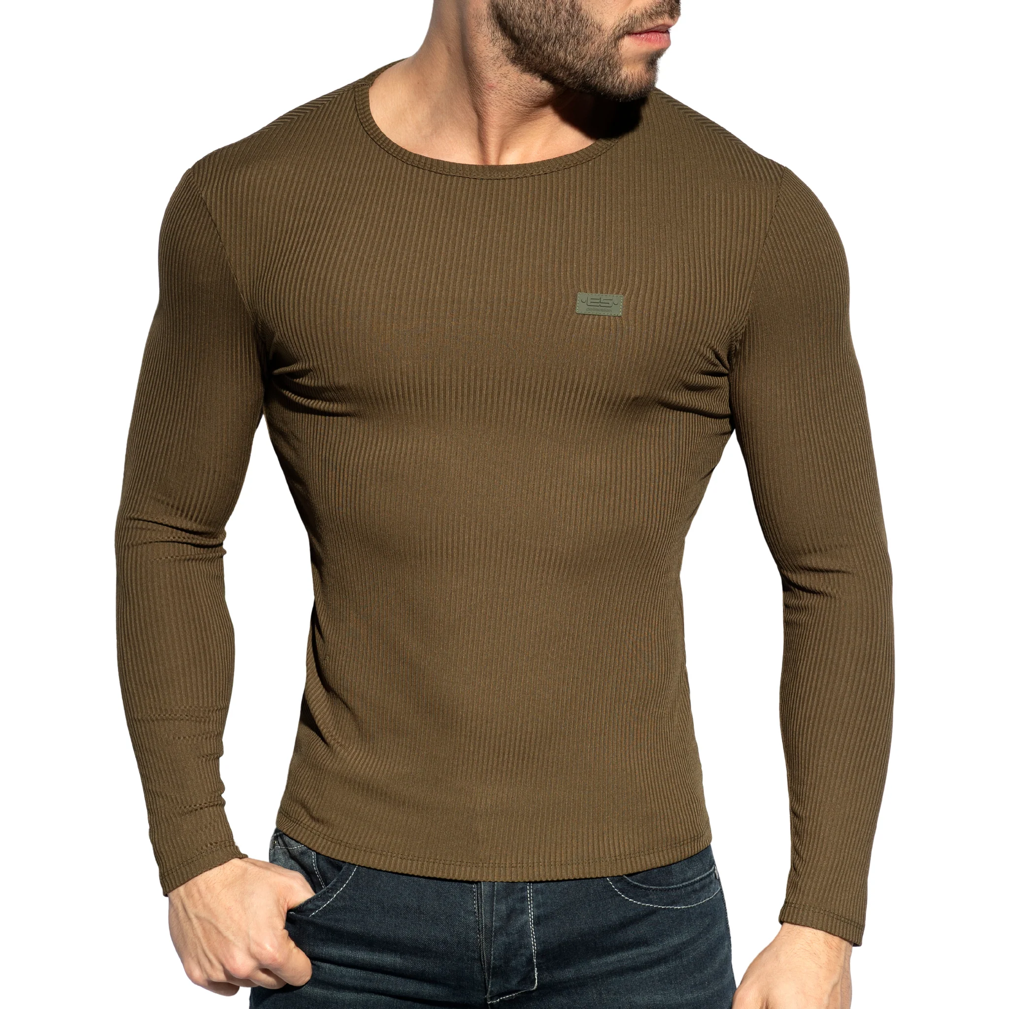 ES Collection Recycled Rib Long Sleeves T-Shirt Khaki TS325 - Image 2