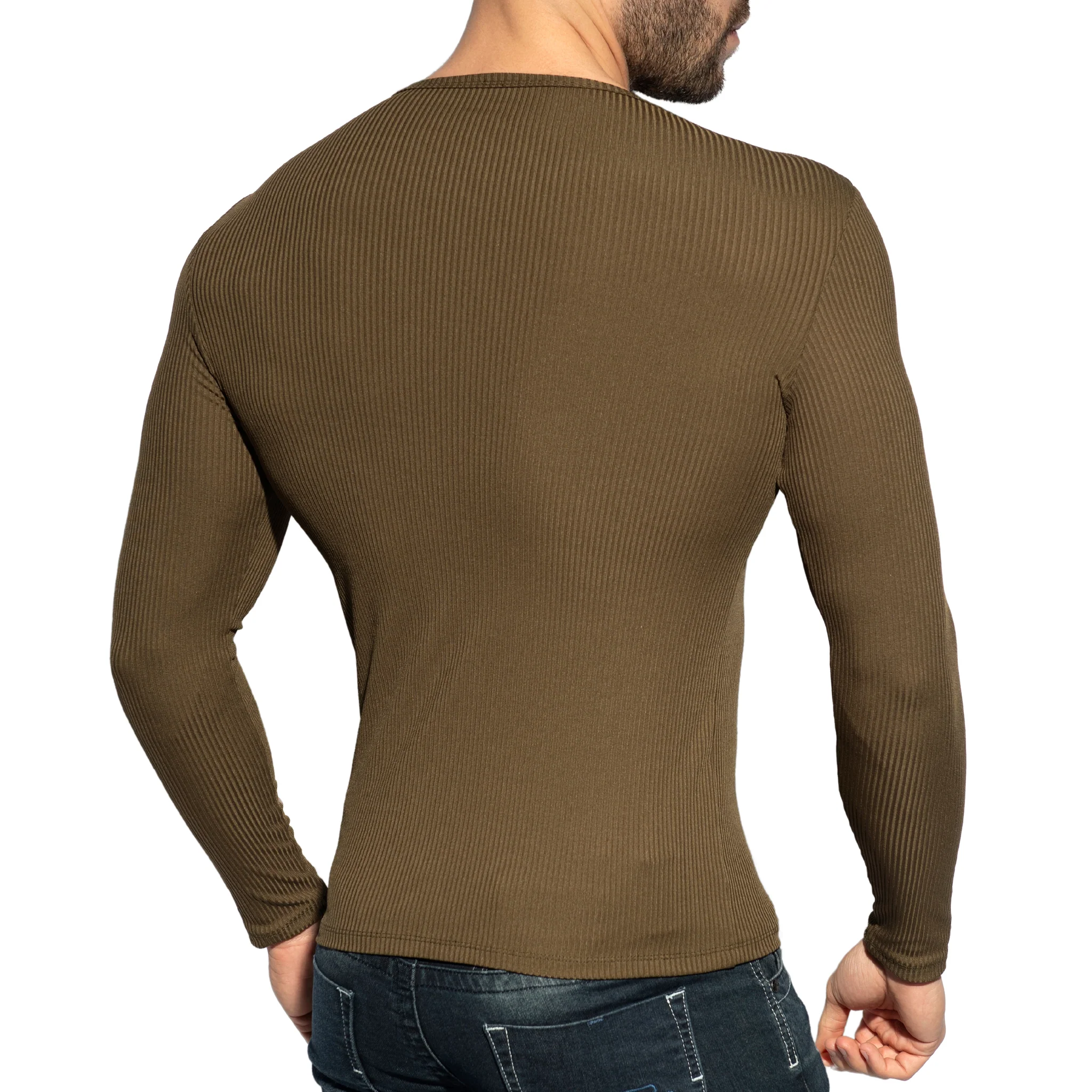 ES Collection Recycled Rib Long Sleeves T-Shirt Khaki TS325 - Image 3