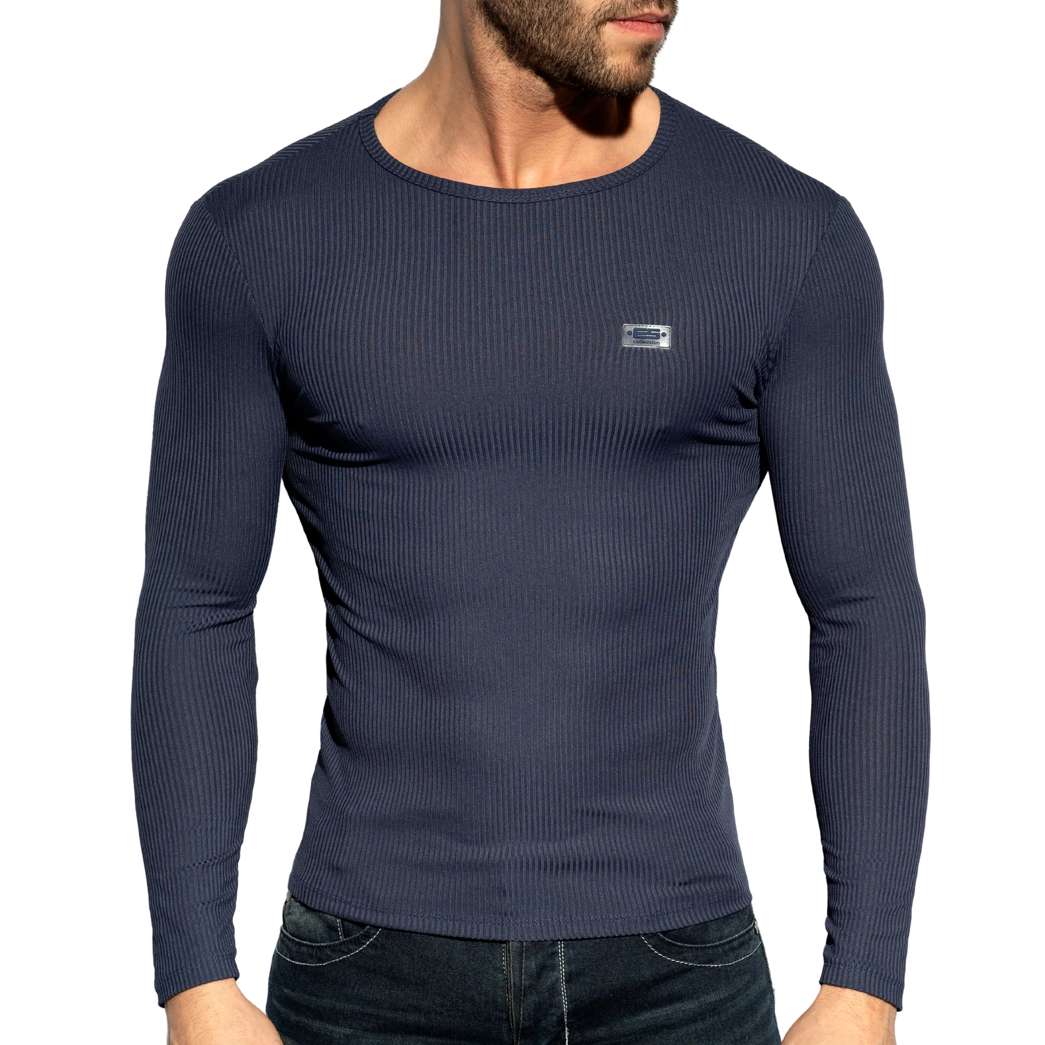 ES Collection Recycled Rib Long Sleeves T-Shirt Navy TS325 - Image 2