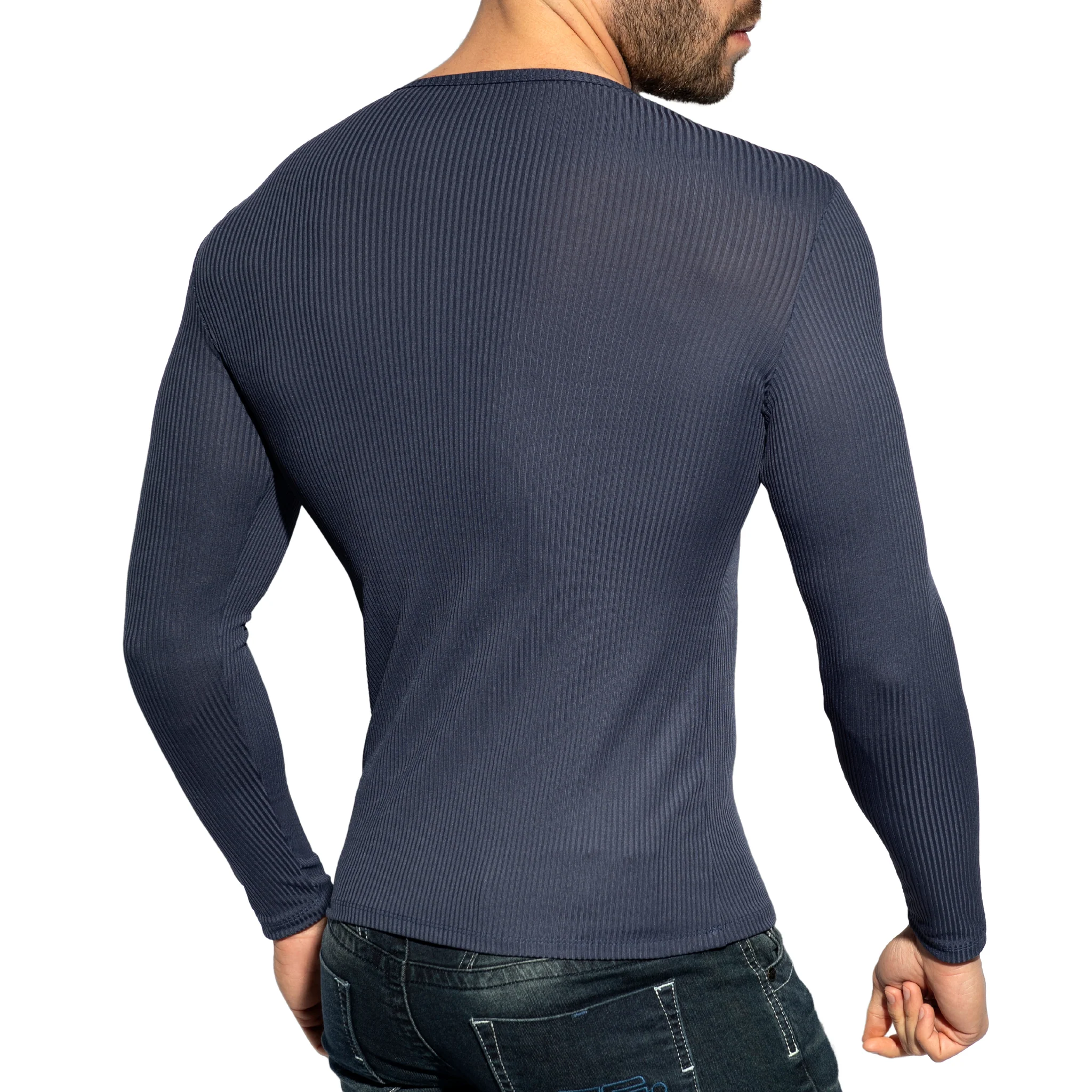 ES Collection Recycled Rib Long Sleeves T-Shirt Navy TS325 - Image 3