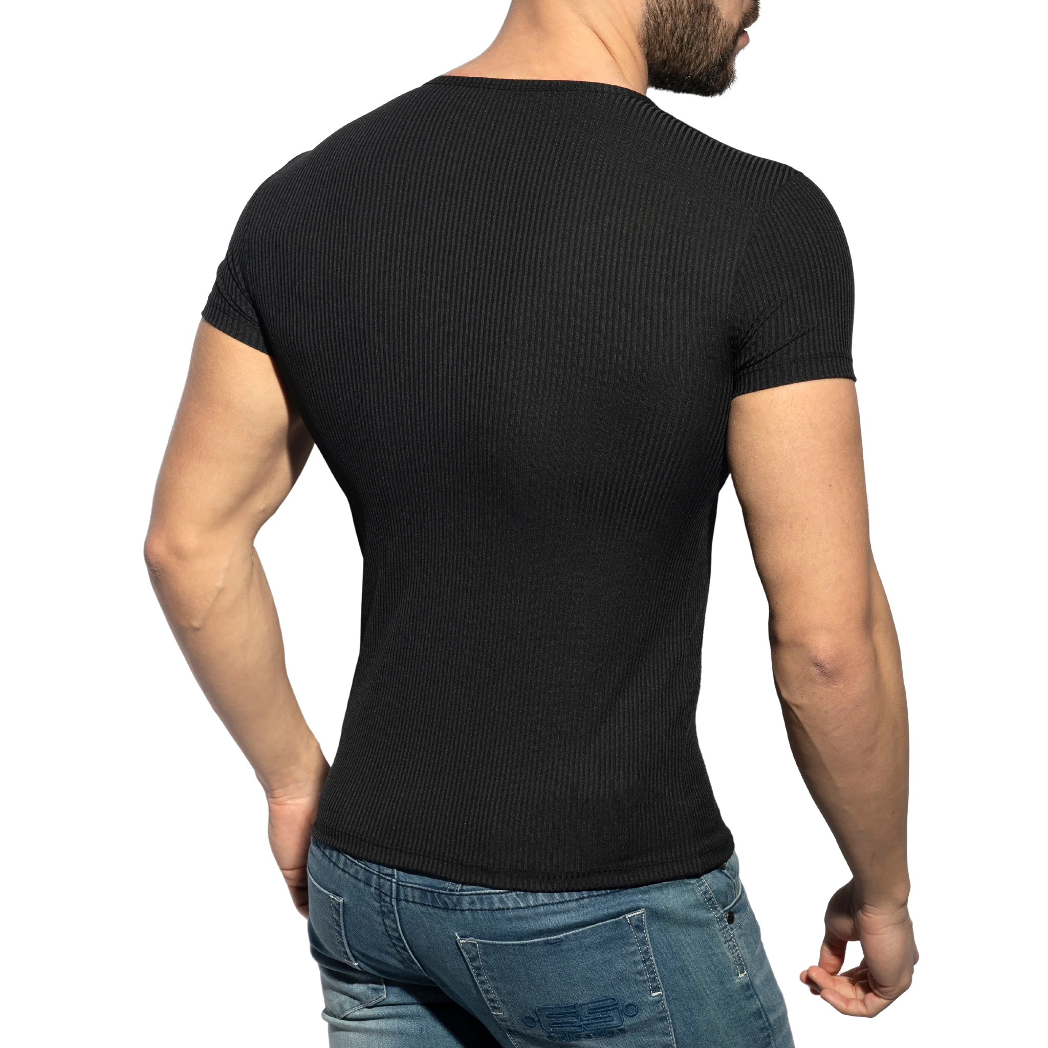 ES Collection Recycled Rib U-Neck T-Shirt Black TS302 - Image 3