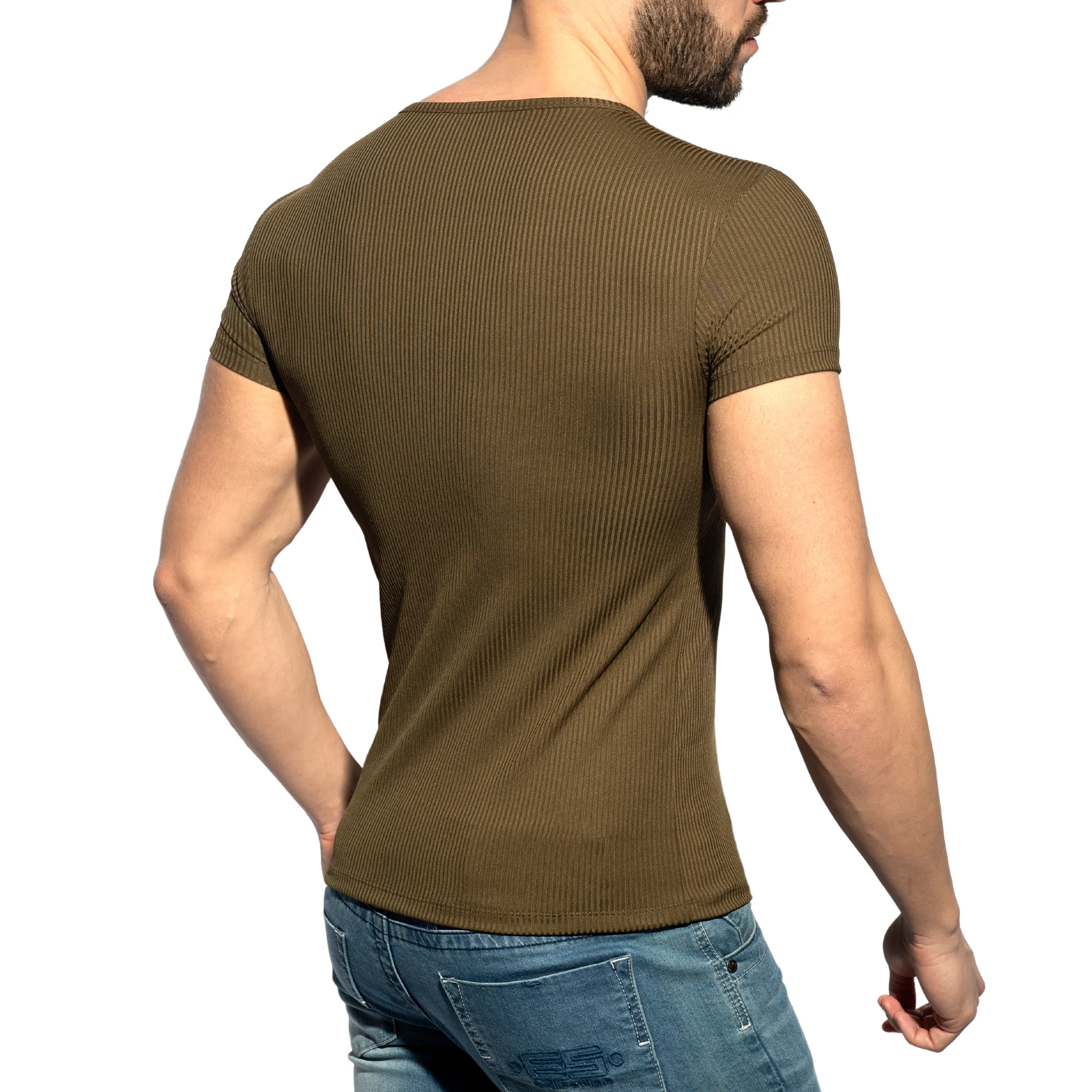 ES Collection Recycled Rib U-Neck T-Shirt Khaki TS302 - Image 3
