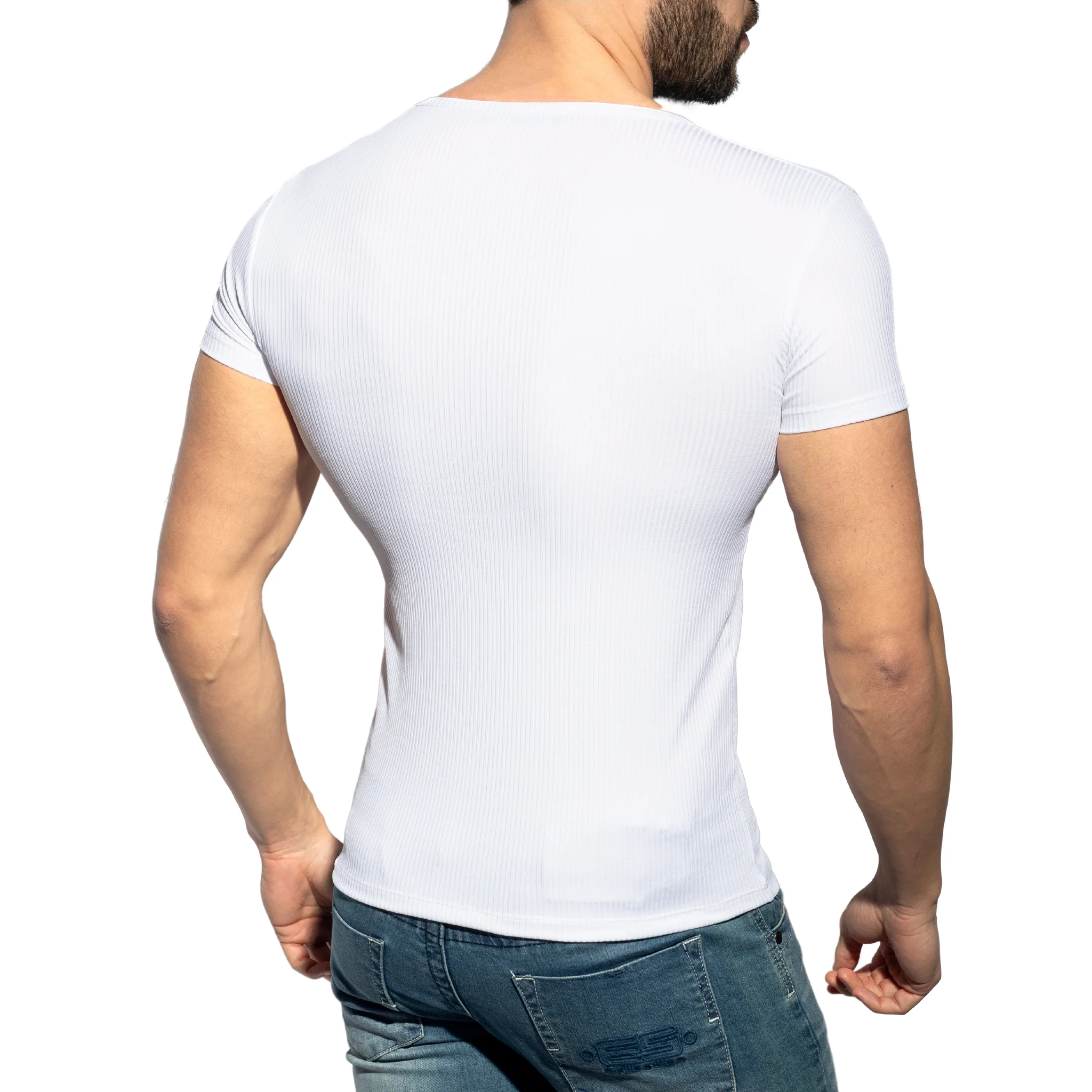 ES Collection Recycled Rib U-Neck T-Shirt White TS302 - Image 3