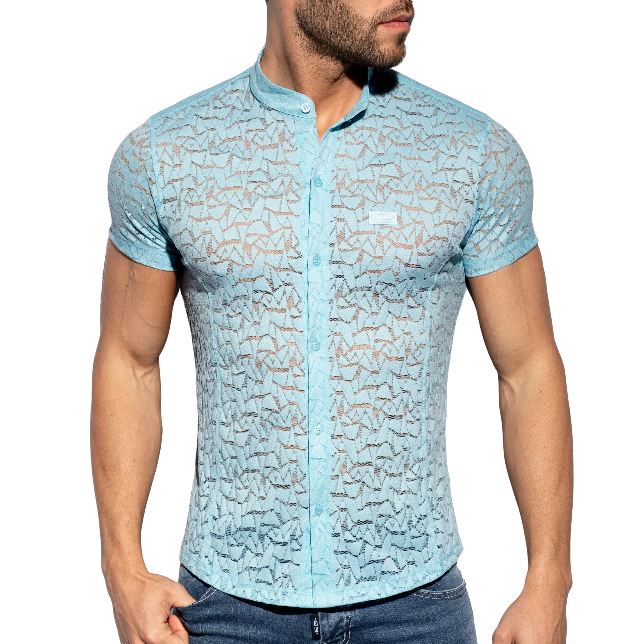 ES Collection Spider Short Sleeves Shirt Sky Blue SHT026 - Image 2