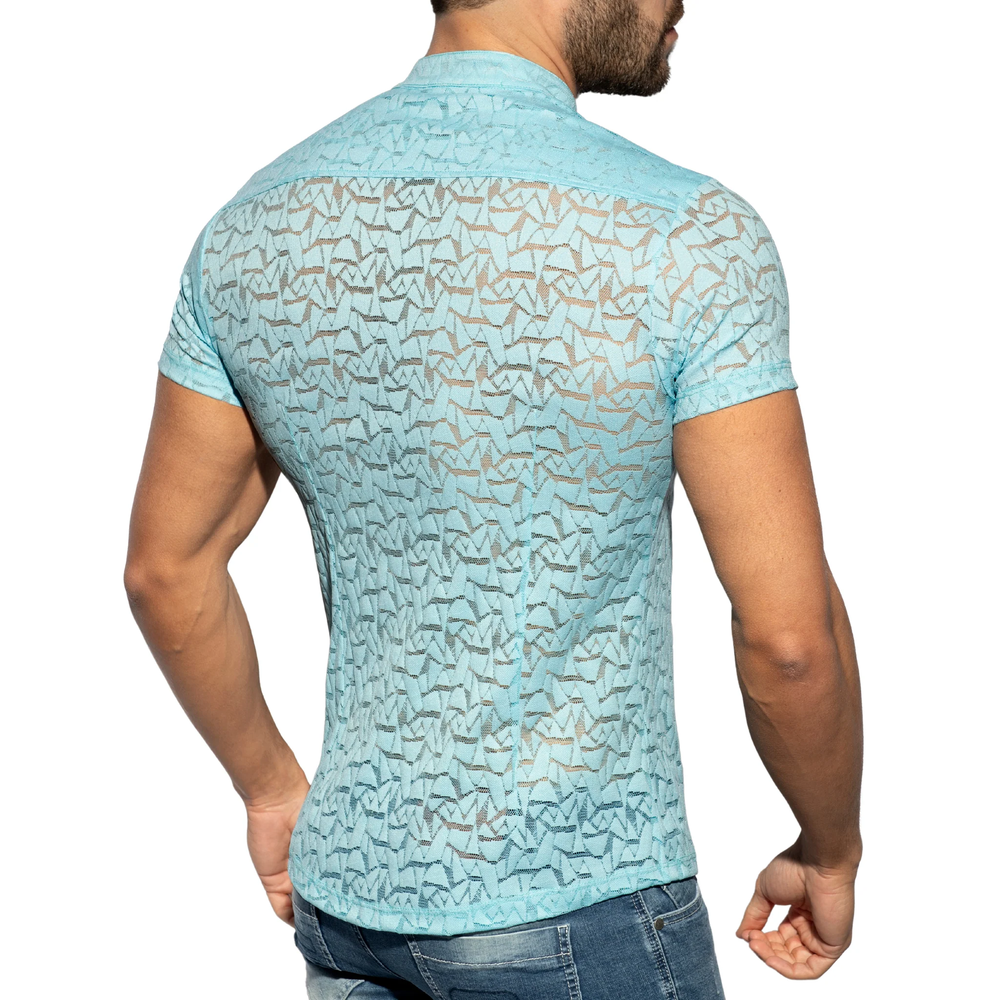 ES Collection Spider Short Sleeves Shirt Sky Blue SHT026 - Image 3