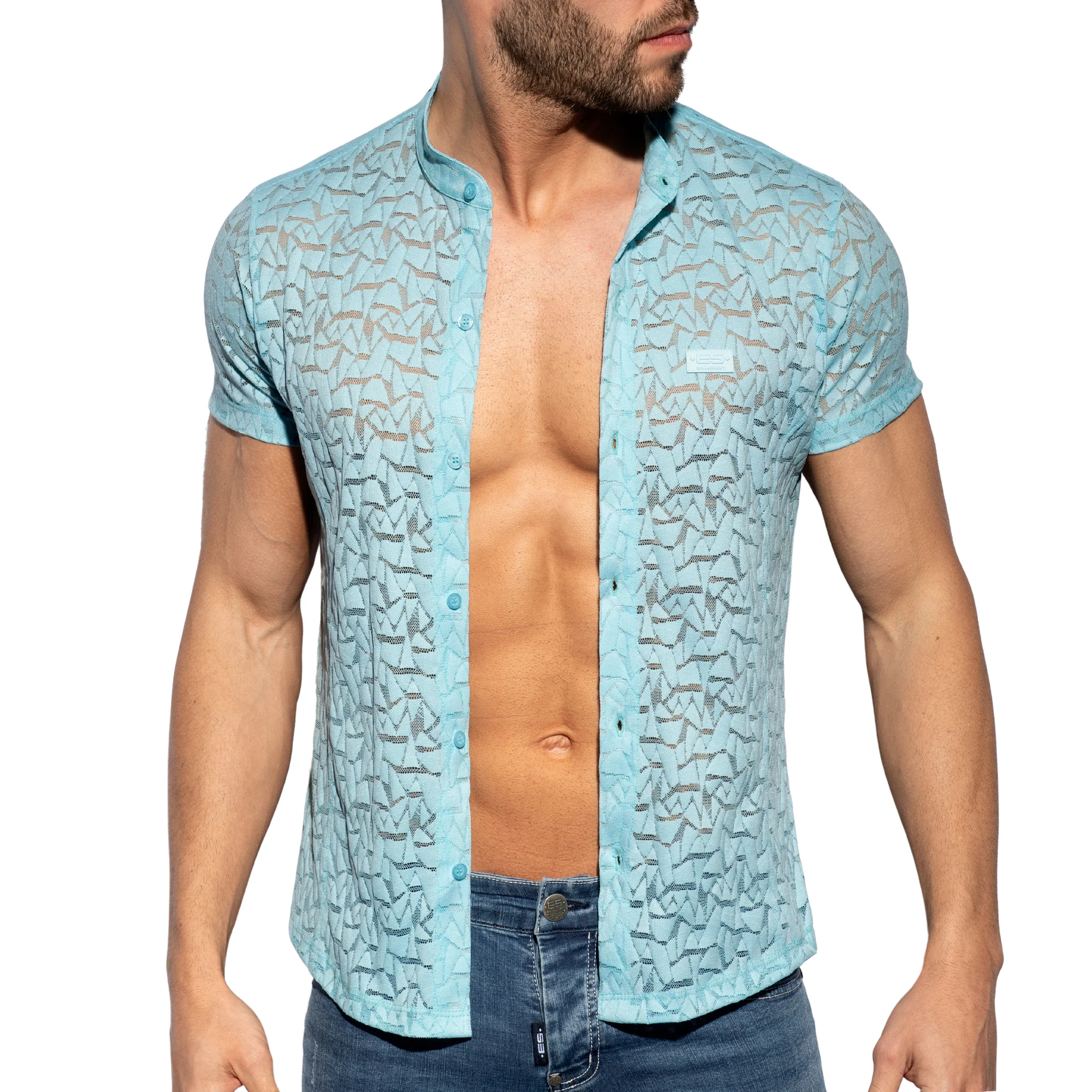 ES Collection Spider Short Sleeves Shirt Sky Blue SHT026 - Image 4