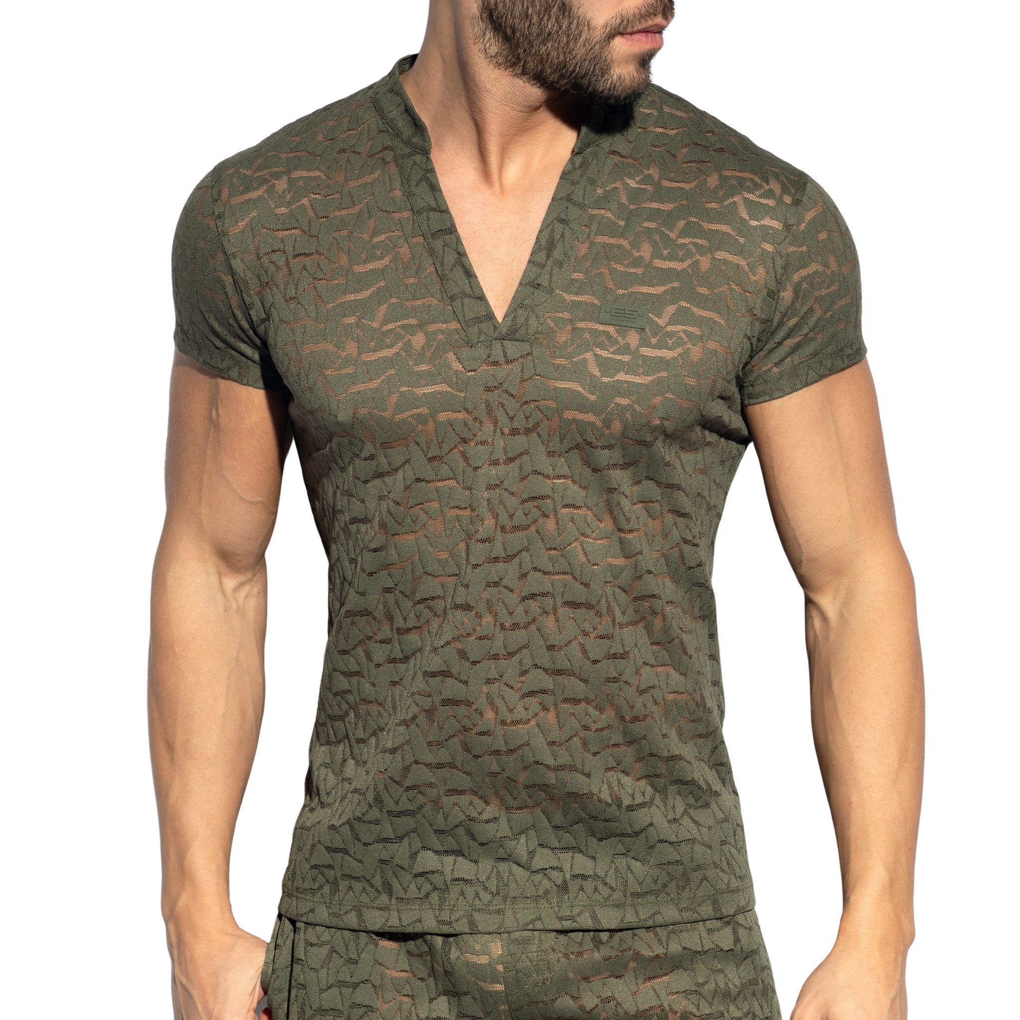ES Collection Spider V-Neck Polo-Shirt Khaki TS320 - Image 2
