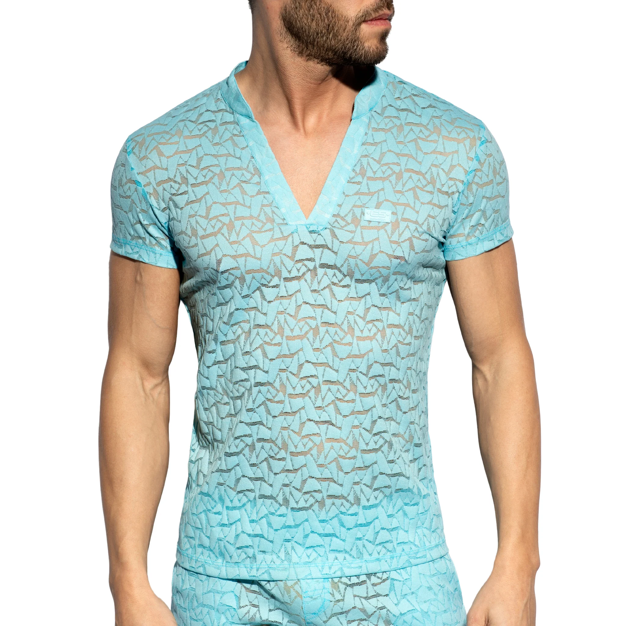 ES Collection Spider V-Neck Polo-Shirt Sky Blue TS320 - Image 2