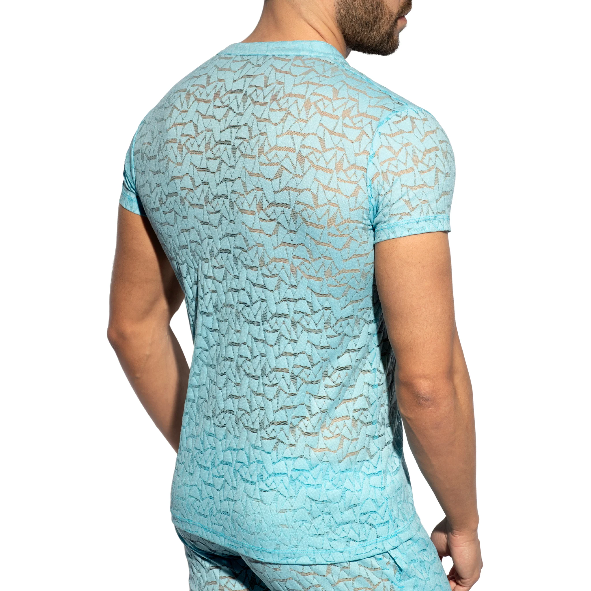 ES Collection Spider V-Neck Polo-Shirt Sky Blue TS320 - Image 3