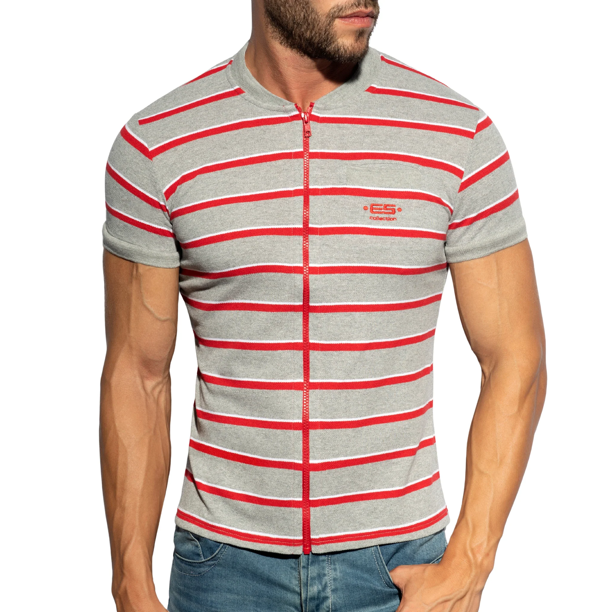ES Collection Stripes Polo Shirt Heather Grey POLO34 - Image 2