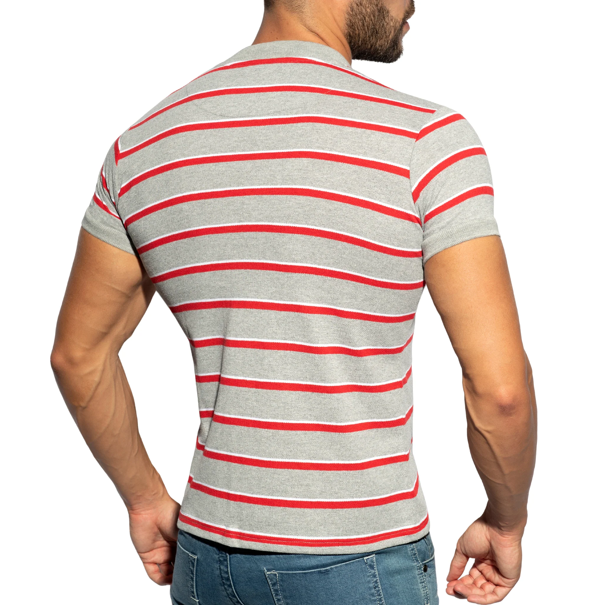 ES Collection Stripes Polo Shirt Heather Grey POLO34 - Image 3