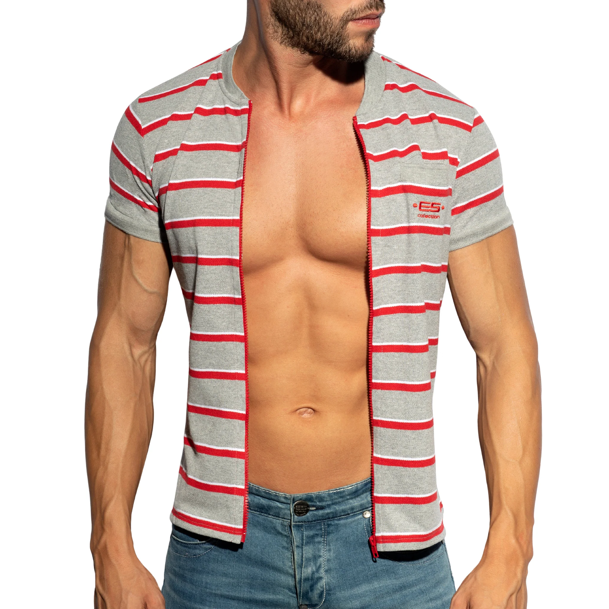 ES Collection Stripes Polo Shirt Heather Grey POLO34 - Image 4