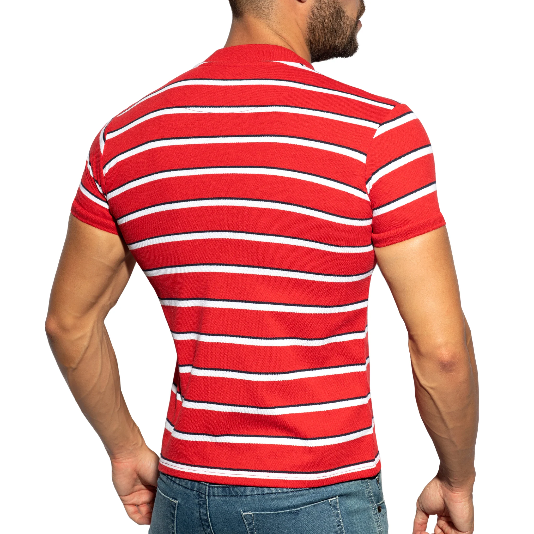 ES Collection Stripes Polo Shirt Red POLO34 - Image 3