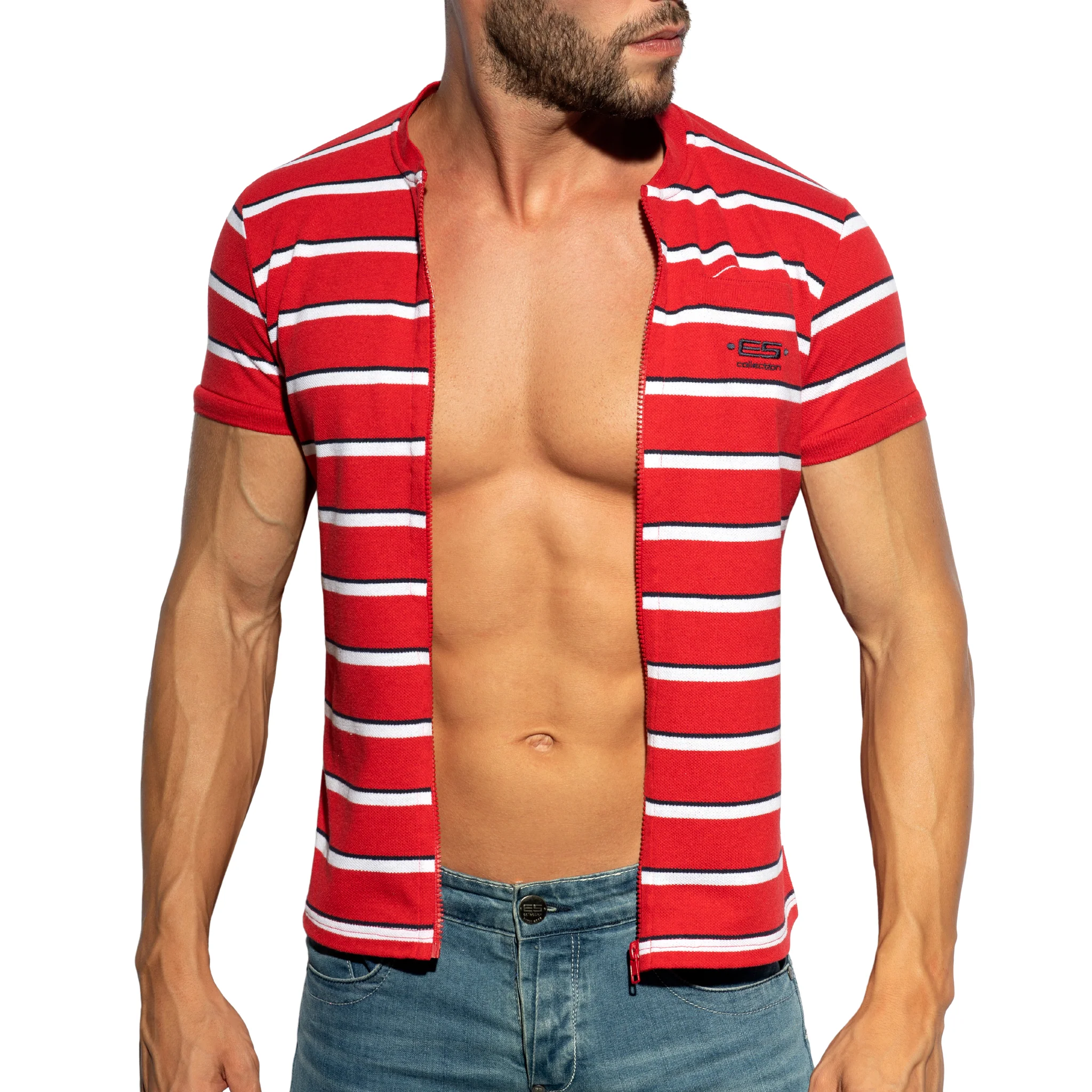 ES Collection Stripes Polo Shirt Red POLO34 - Image 4