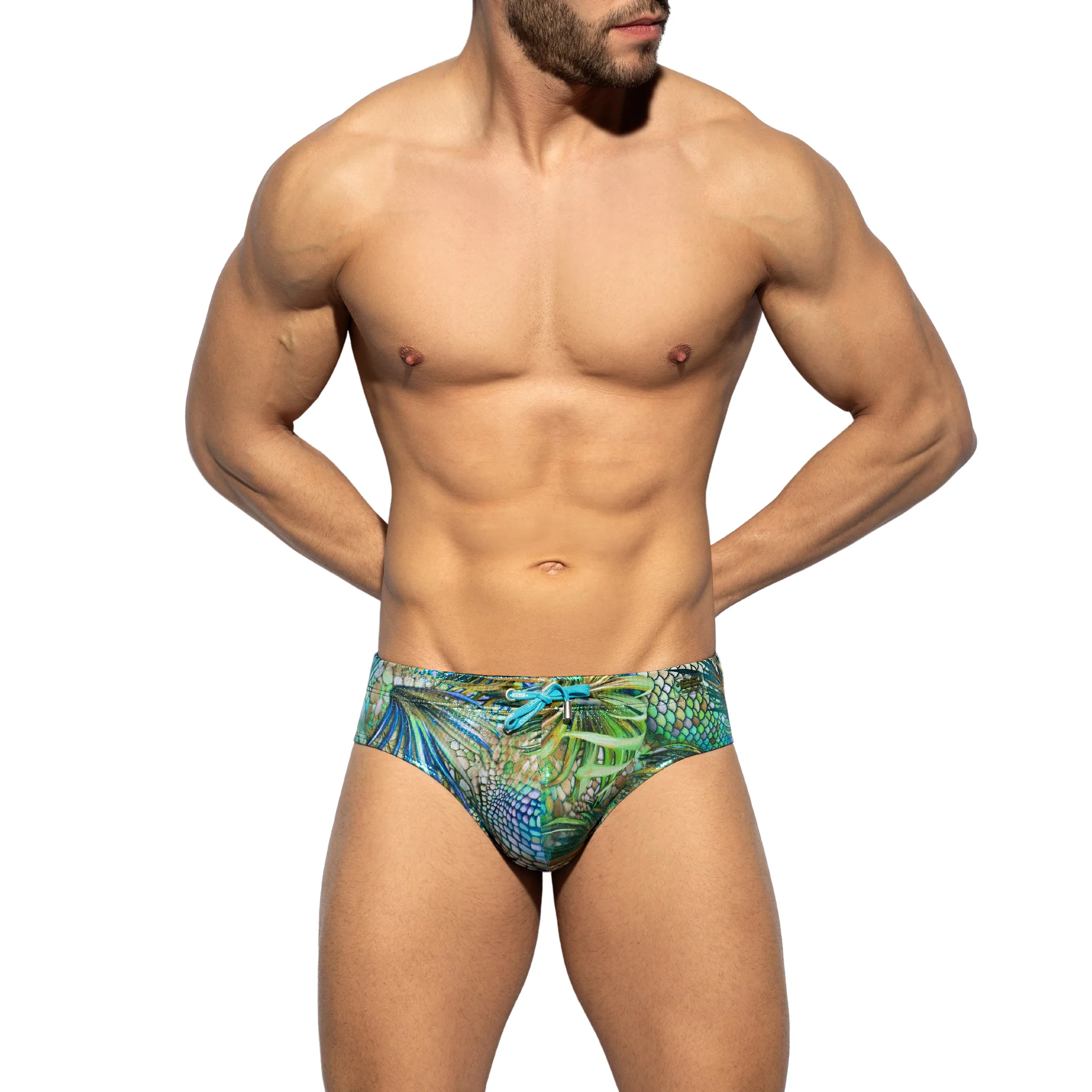 ES Collection Tropical Glitter Swim Brief Khaki 2223 - Image 2