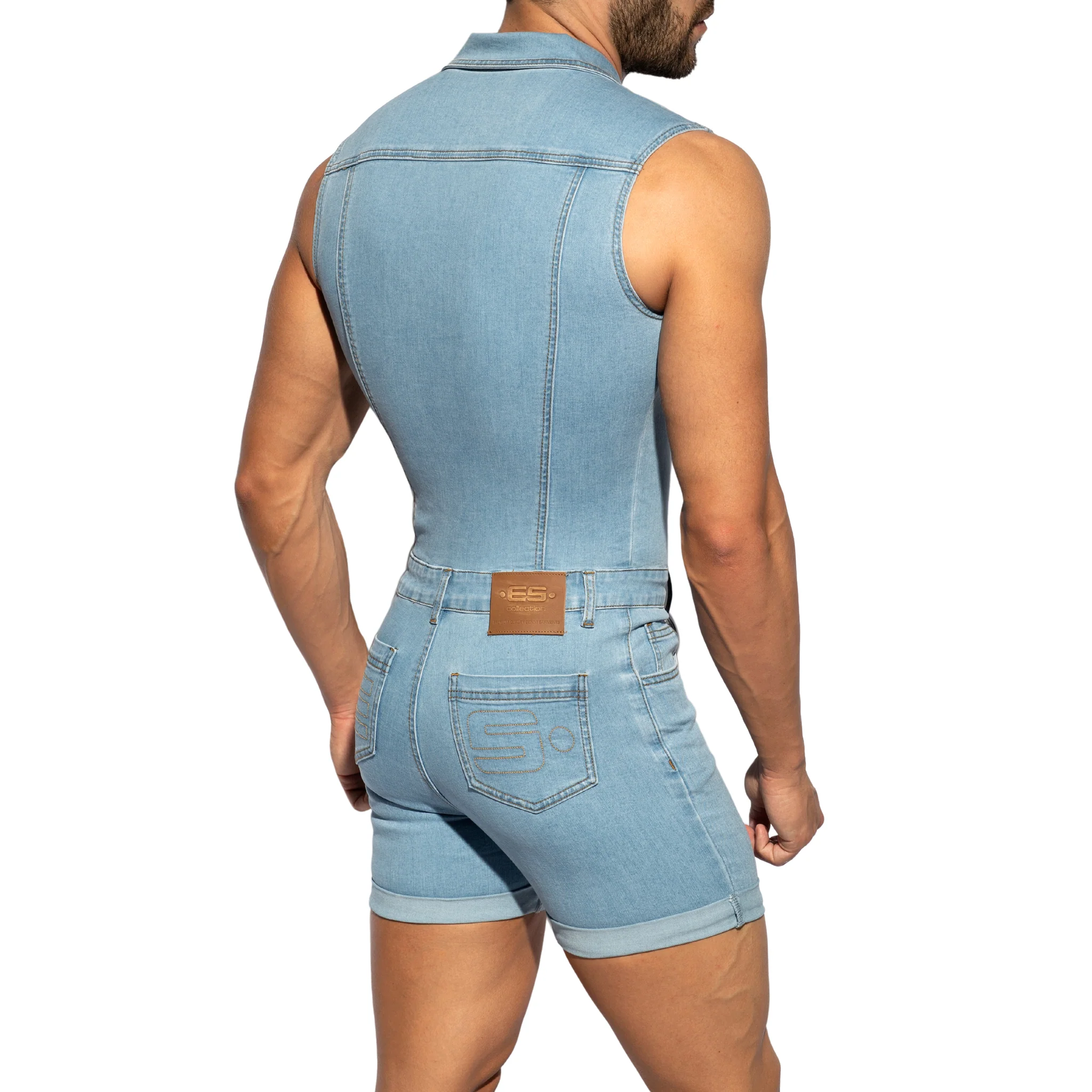 ES Collection Urban Denim Jumpsuit Shorts Blue Jeans ESJ069 - Image 3