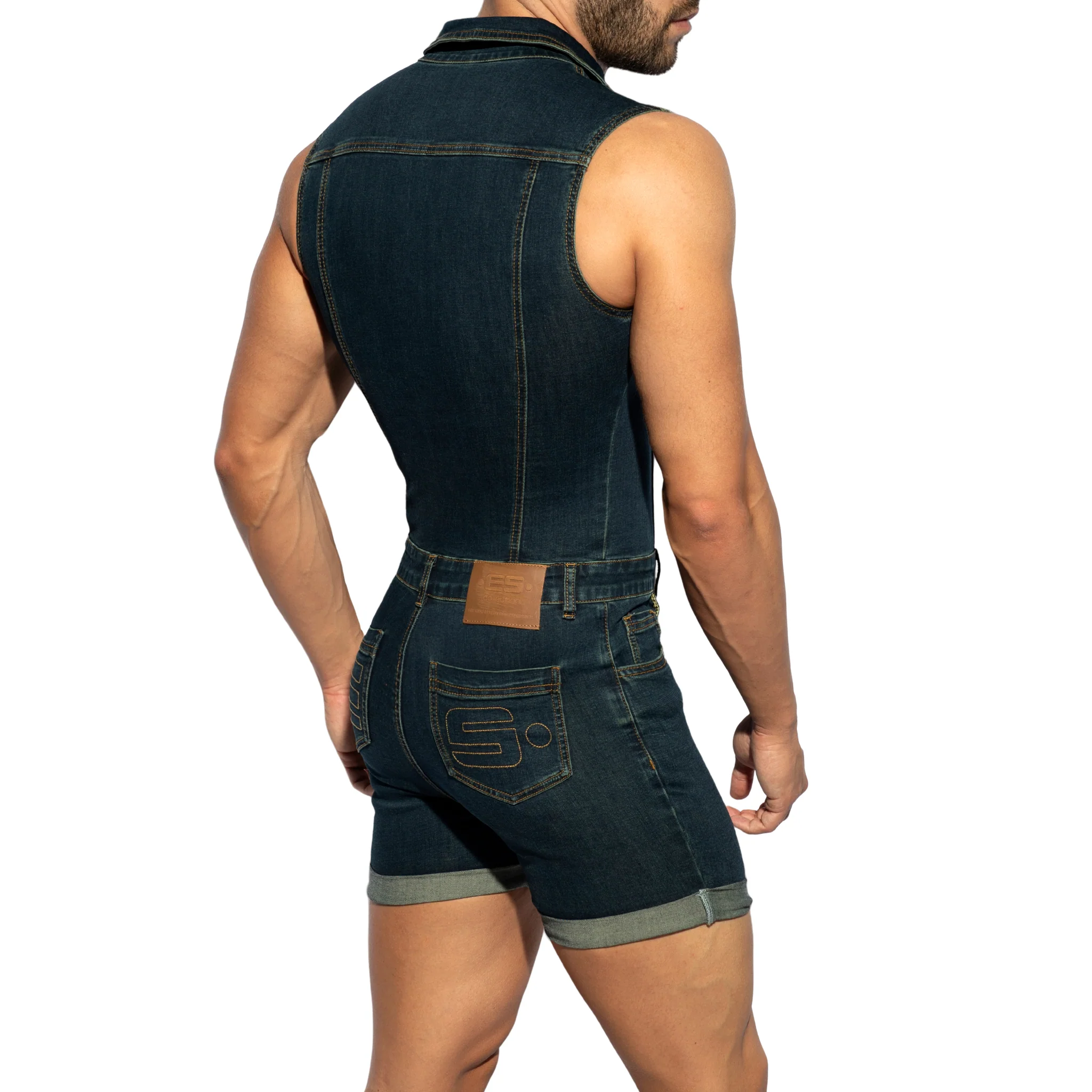 ES Collection Urban Denim Jumpsuit Shorts Dark Jeans ESJ069 - Image 3