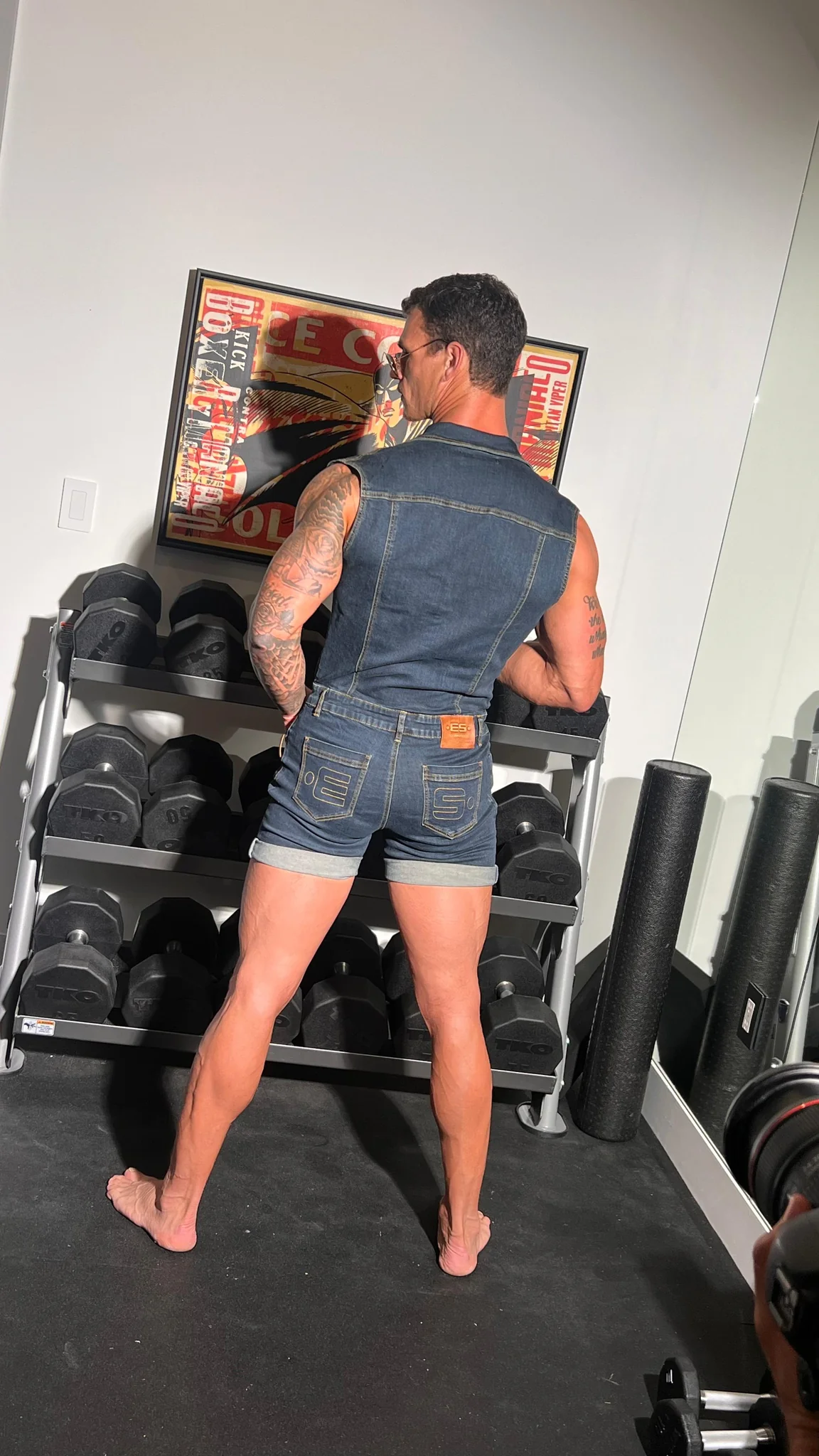 ES Collection Urban Denim Jumpsuit Shorts Dark Jeans ESJ069 - Image 6