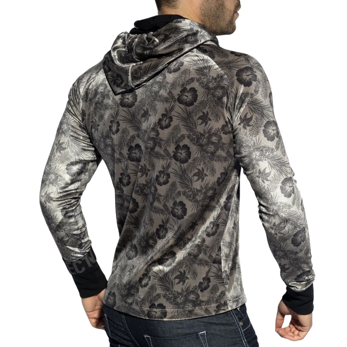 ES Collection Velvet Flowery Hoodie Black SP262 - Image 3