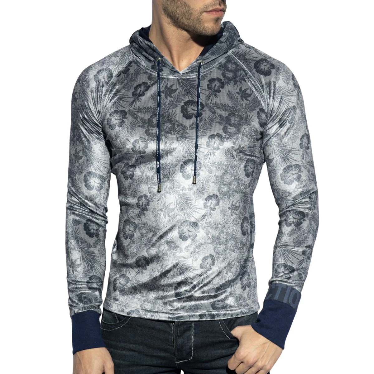 ES Collection Velvet Flowery Hoodie Navy SP262 - Image 2