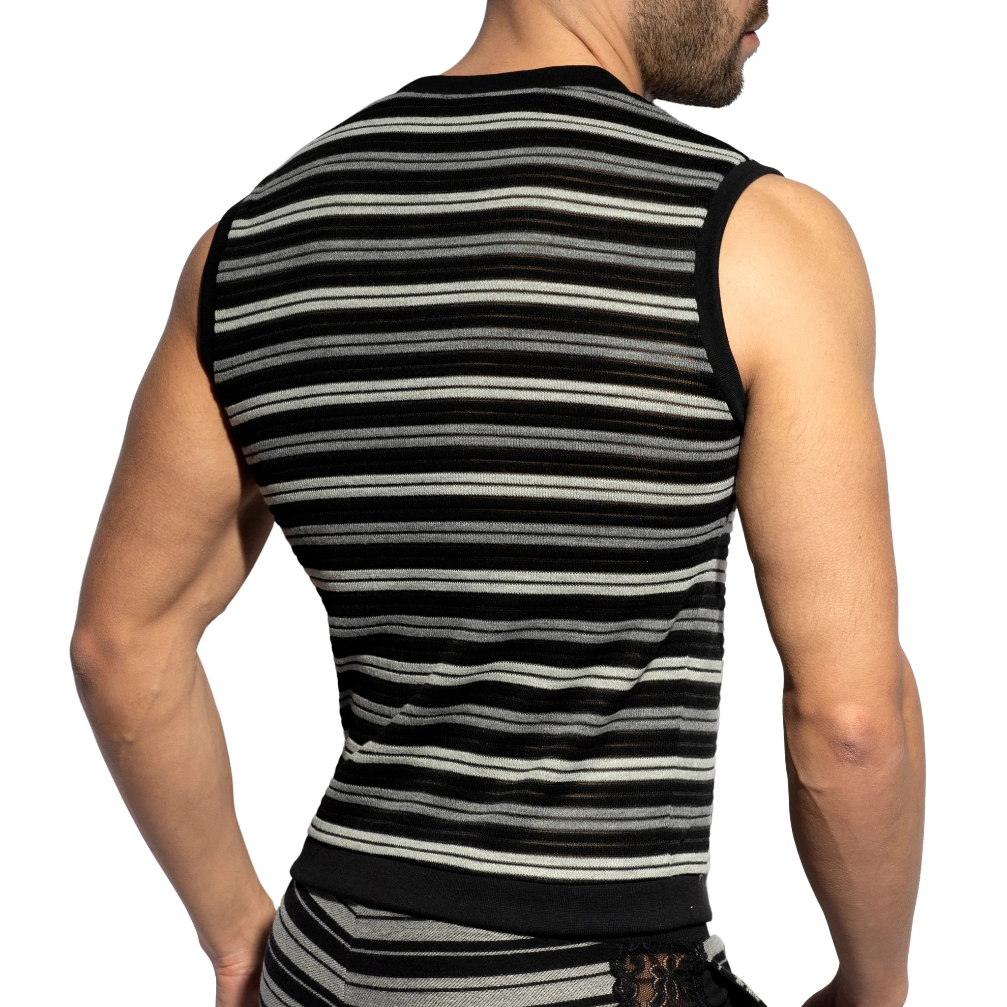 ES Collection Whisper Stripes Tank Top Black SP323 - Image 3